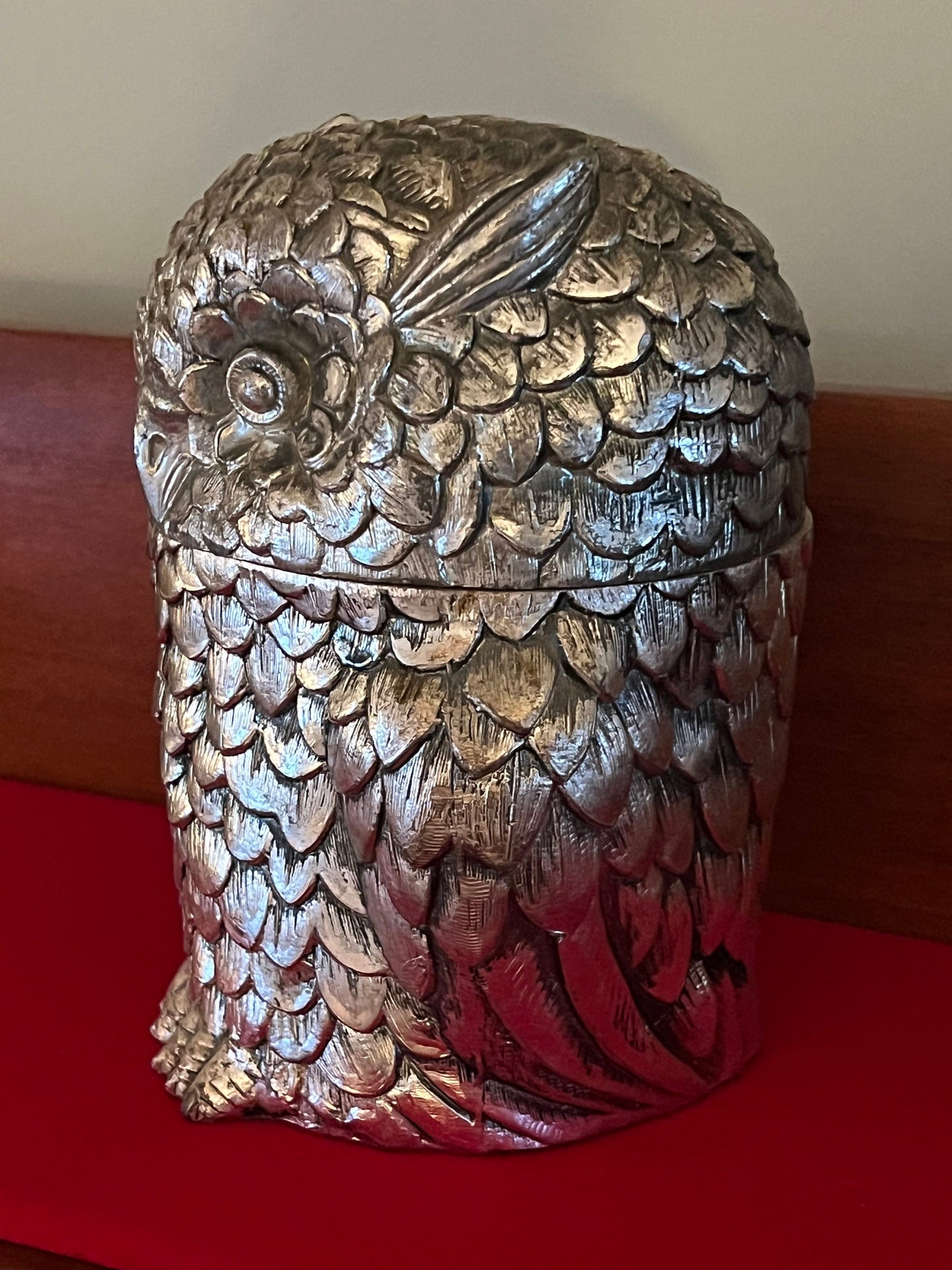 Vintage Silver Owl Ice Bucket From Mauro Manetti, Made in Italy, Lover Antiques