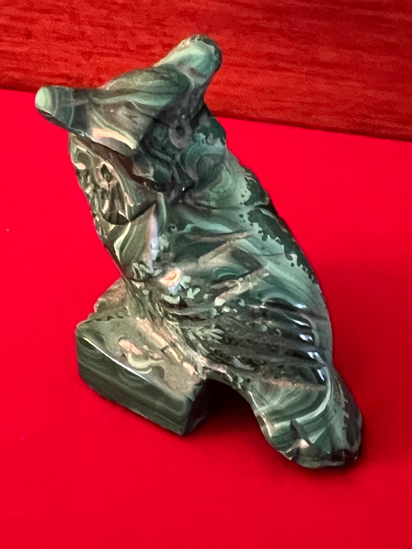 Vintage Carved Malachite Stone Owl on Pedestal Base, Green Stone Owl Figurine, Lover Antiques and Vintage