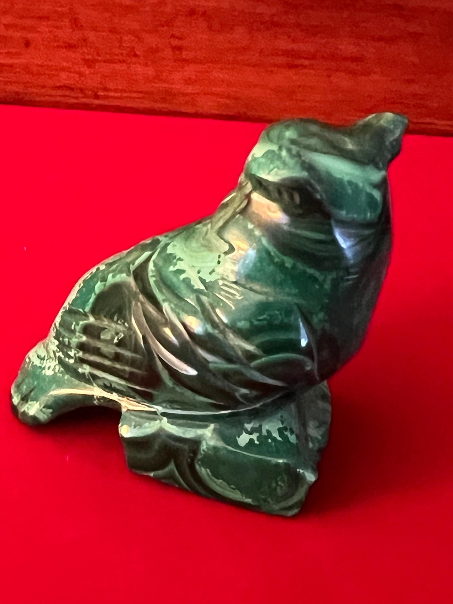 Vintage Carved Malachite Stone Owl on Pedestal Base, Green Stone Owl Figurine, Lover Antiques and Vintage