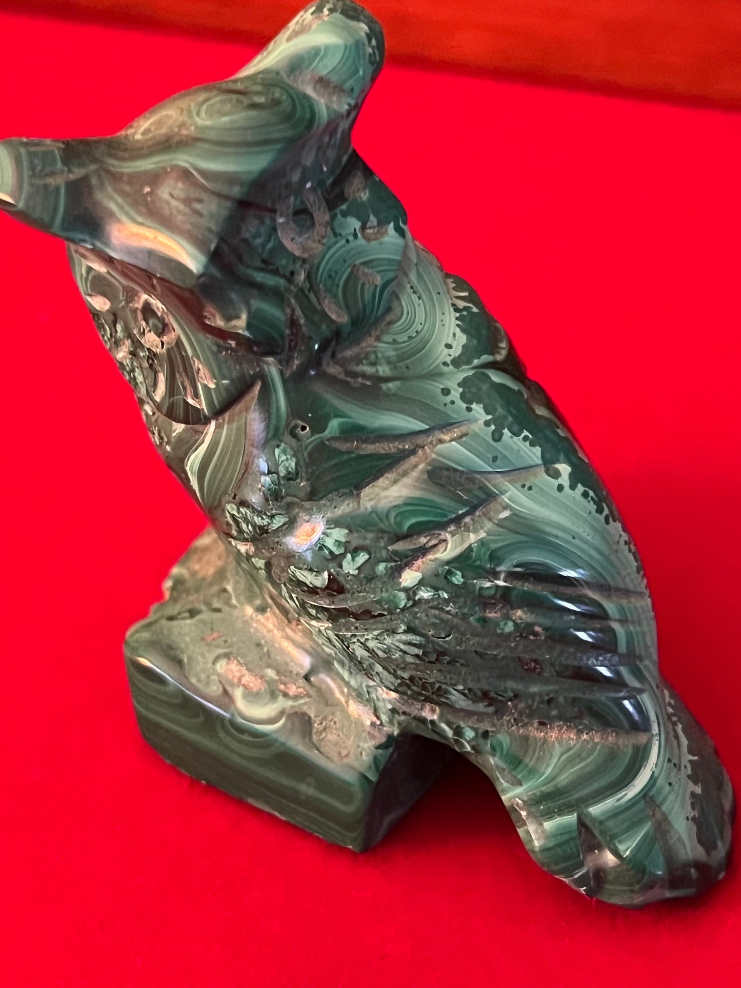 Vintage Carved Malachite Stone Owl on Pedestal Base, Green Stone Owl Figurine, Lover Antiques and Vintage