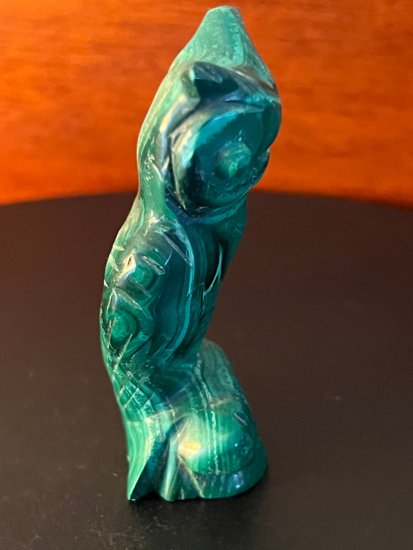 Vintage Carved Malachite Stone Owl on Pedestal Base, Green Stone Owl Figurine, Lover Antiques and Vintage