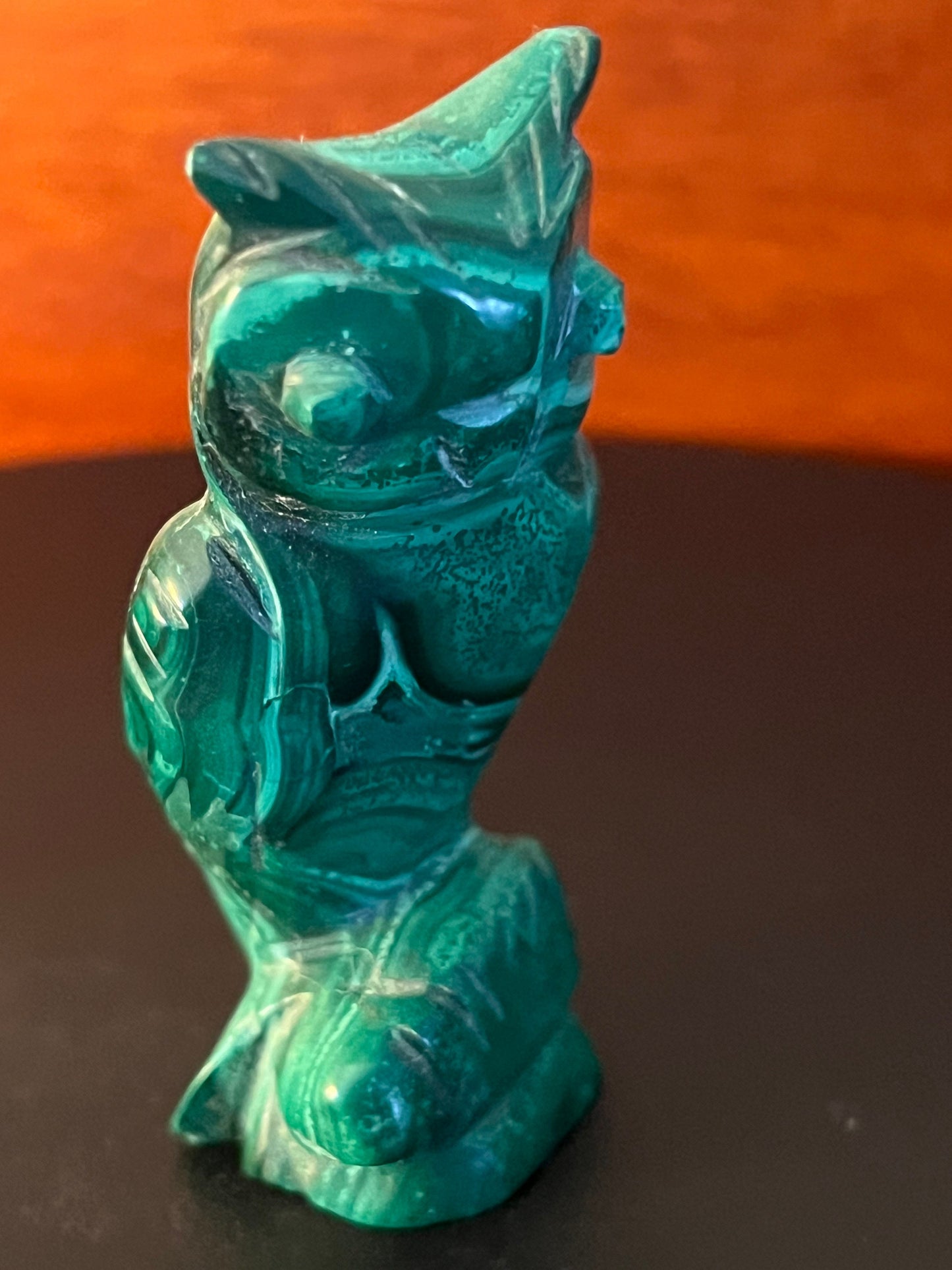 Vintage Carved Malachite Stone Owl on Pedestal Base, Green Stone Owl Figurine, Lover Antiques and Vintage