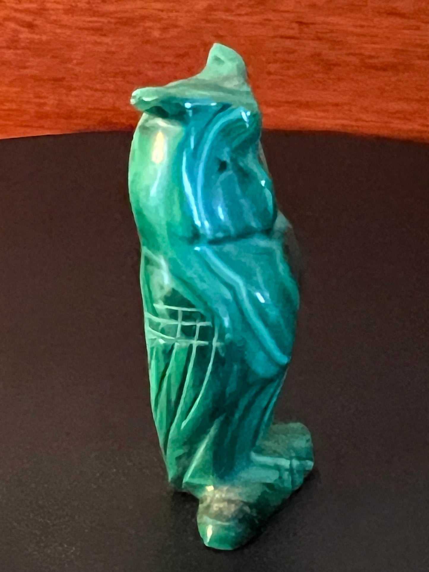 Vintage Carved Malachite Stone Owl on Pedestal Base, Green Stone Owl Figurine, Lover Antiques and Vintage