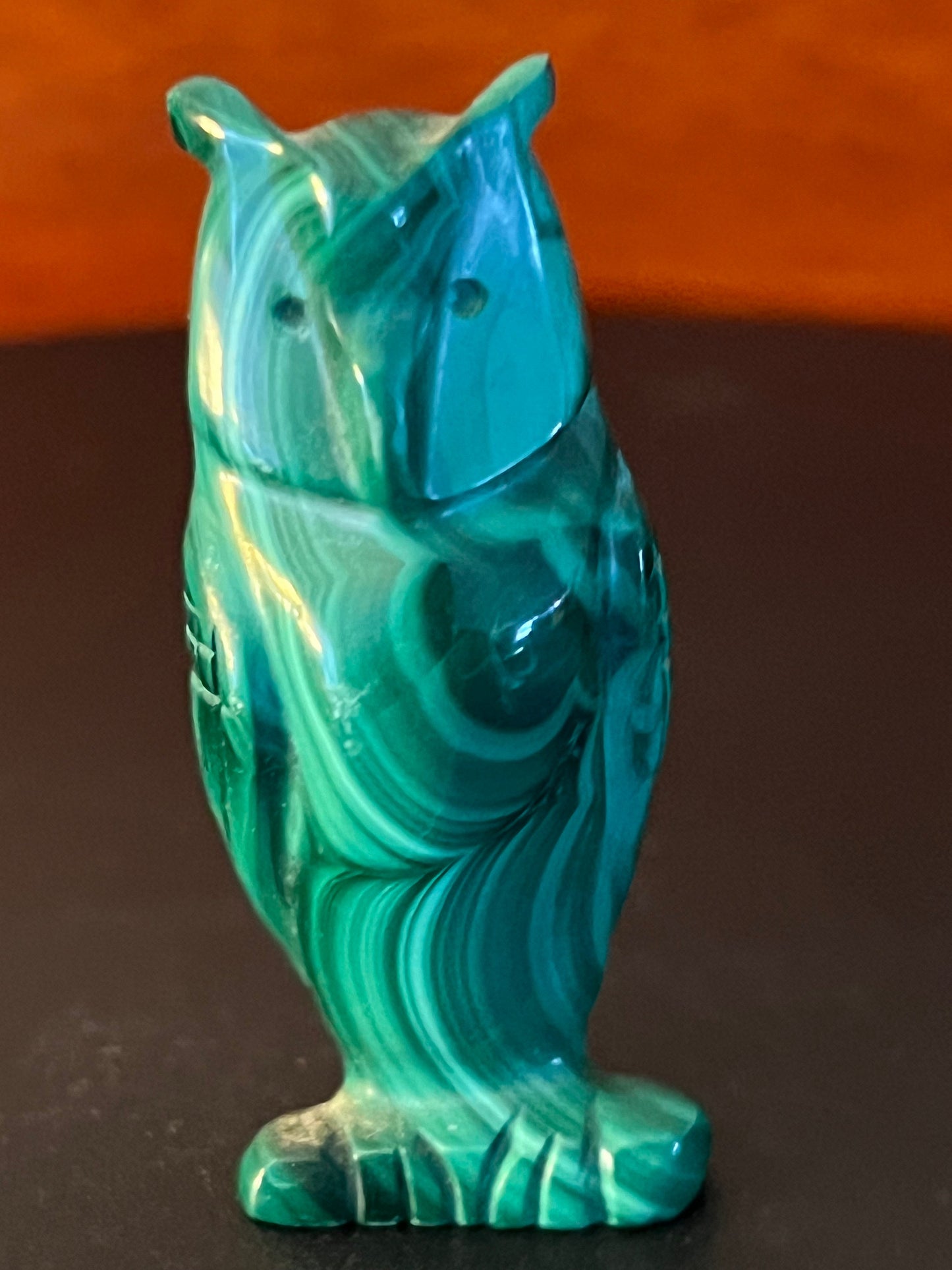 Vintage Carved Malachite Stone Owl on Pedestal Base, Green Stone Owl Figurine, Lover Antiques and Vintage
