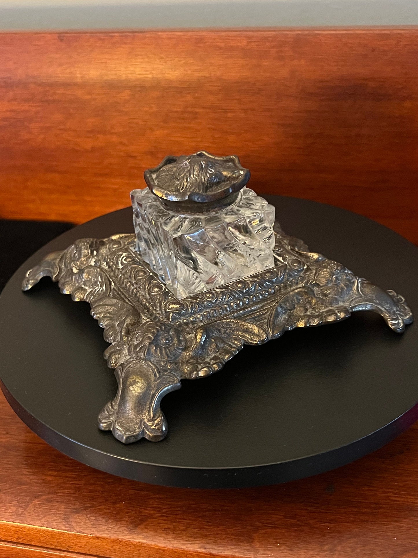 Antique Brass & Crystal Glass Owl Inkwell, Owl Inkwell, Brass Owl Gift, Unique Owl Inkwell, Lover Antiques and Vintage