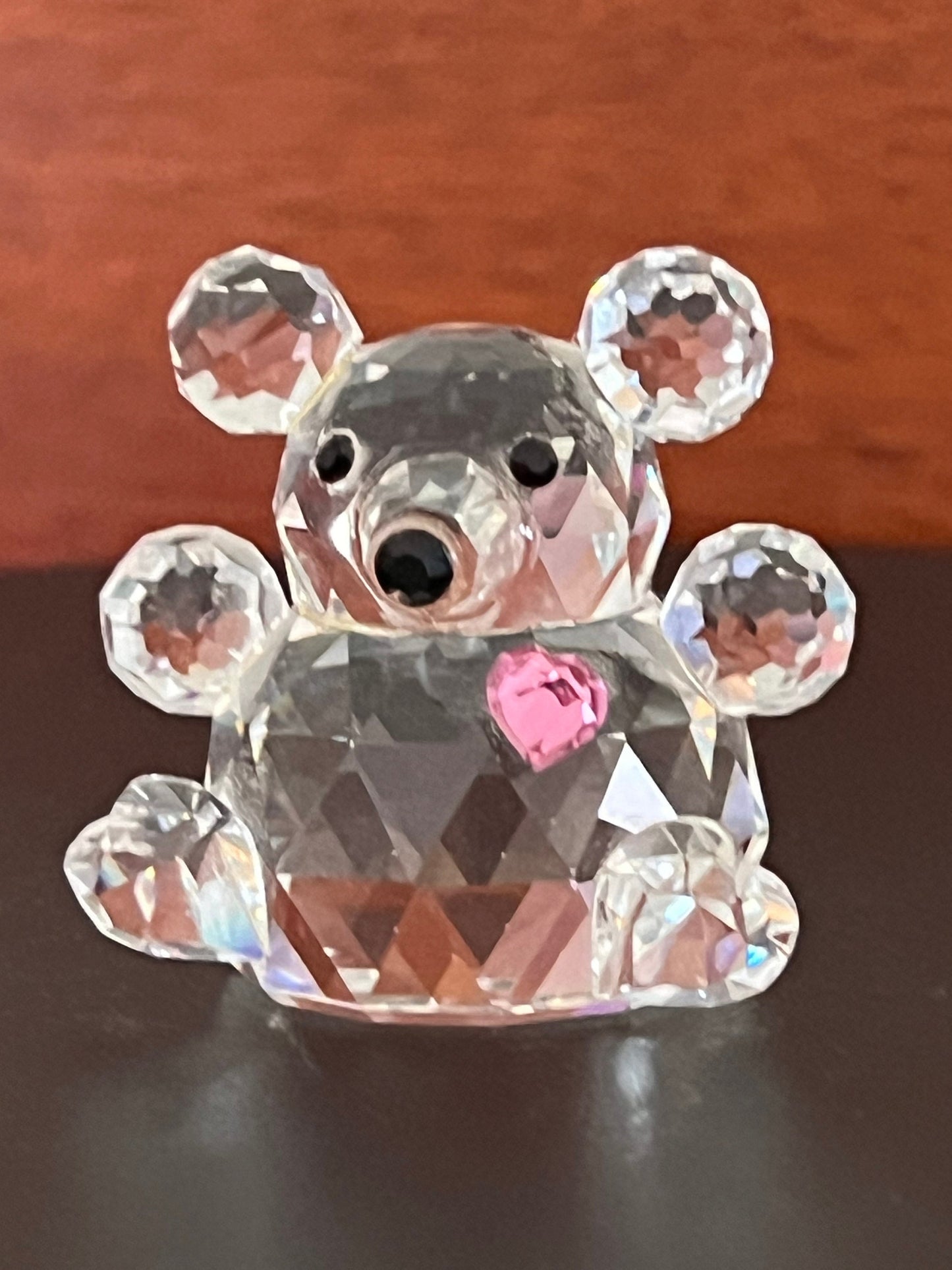 Swarovski Crystal Pink Heart Birthday Bear, Princess Mo Mini Color Crystal Figurine Bear Crystal Figurine, Swarovski Bear Woodland Animals