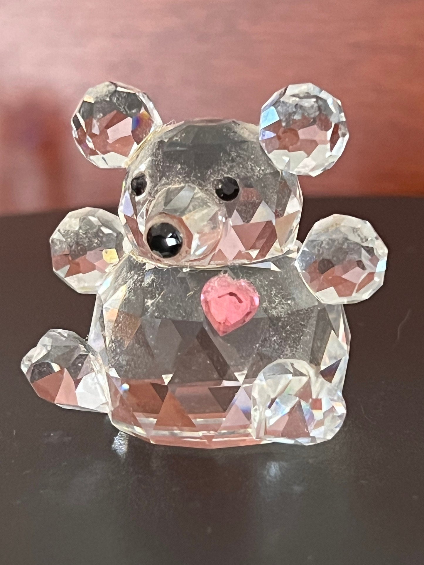 Swarovski Crystal Pink Heart Birthday Bear, Princess Mo Mini Color Crystal Figurine Bear Crystal Figurine, Swarovski Bear Woodland Animals