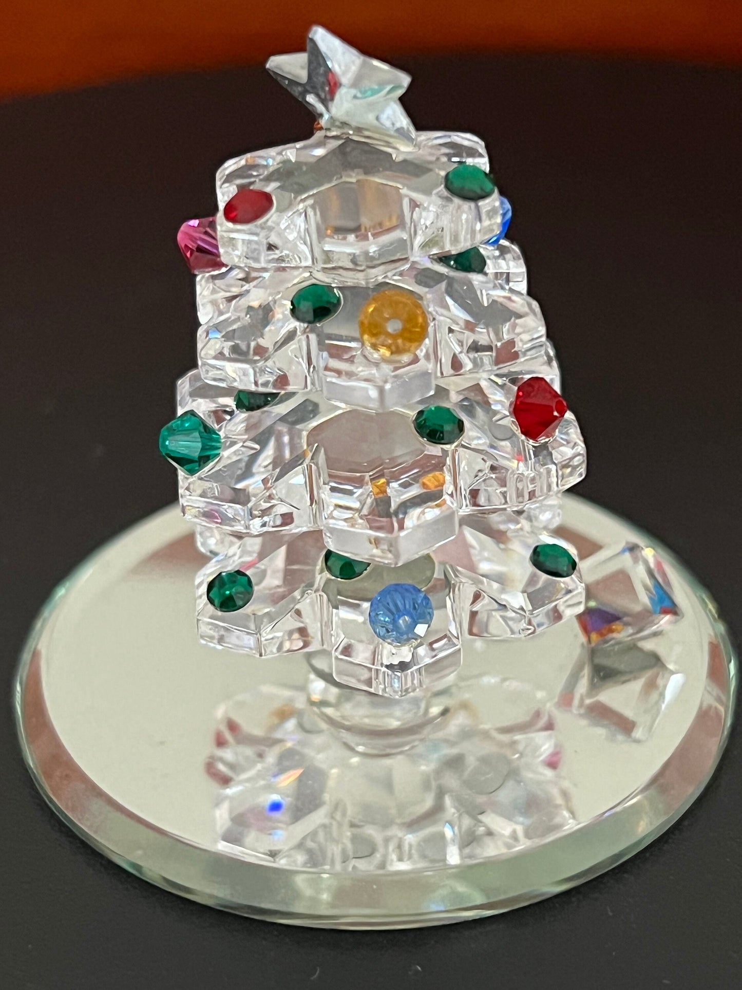Vintage Glass Christmas Tree with Ornmanets and Gifts, Crystal Glass Tree Figurine, Glass Tree, Lover Antiques and Vintage