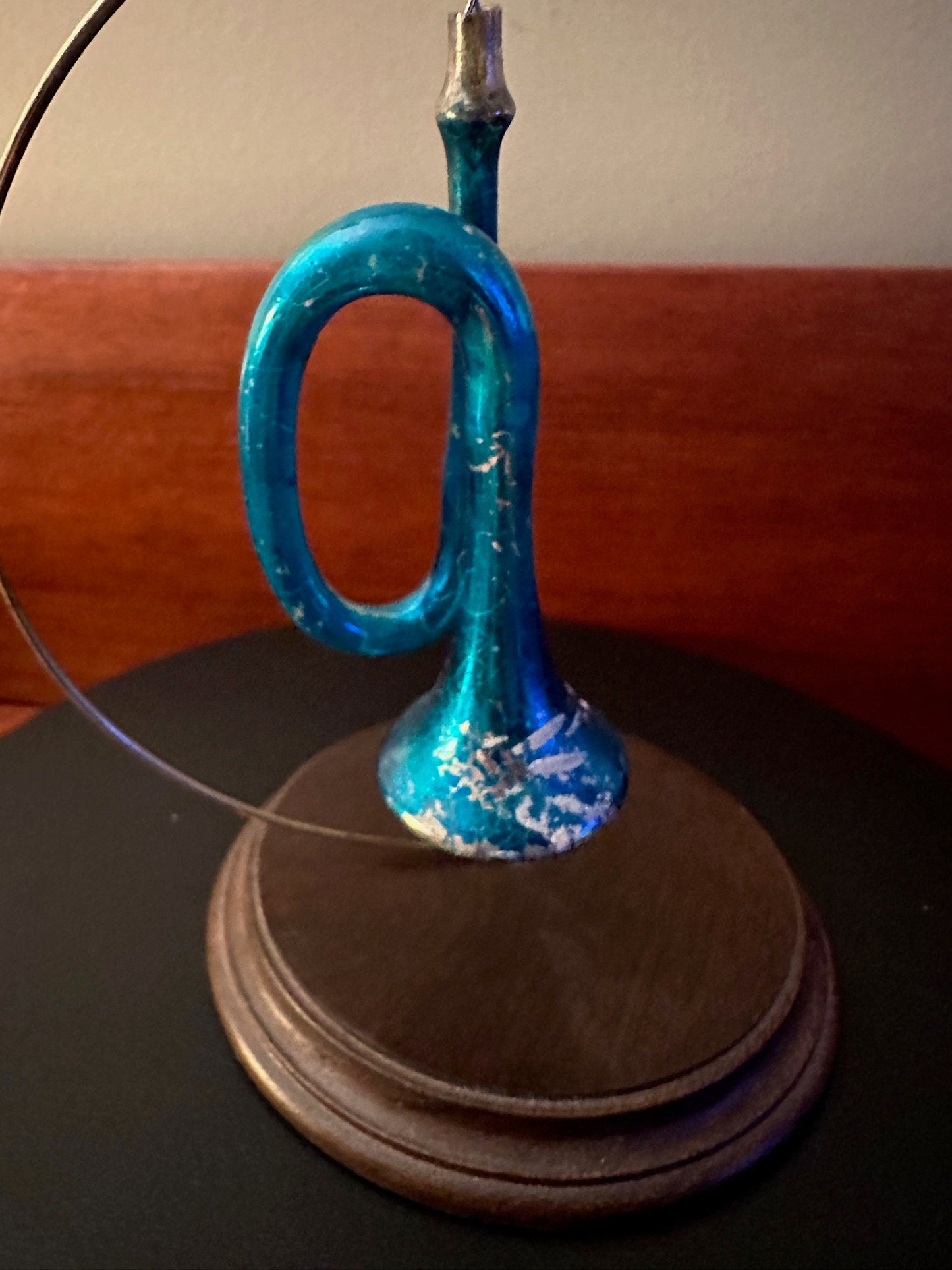 Vintage Blue Trumpet Ornament, Hand Blown Trumpet Art, Lover Antiques and Vintage