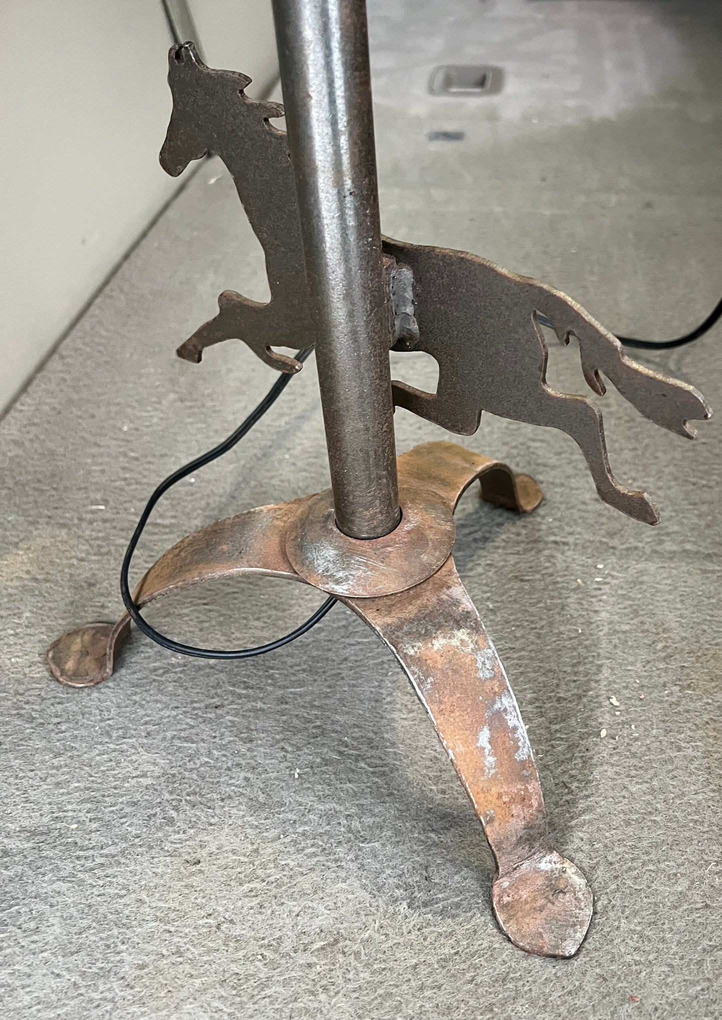 Vintage Wrought Iron Horse Lamp, Horse Table Lamp with Green Shade, Lover Antiques and Vintage