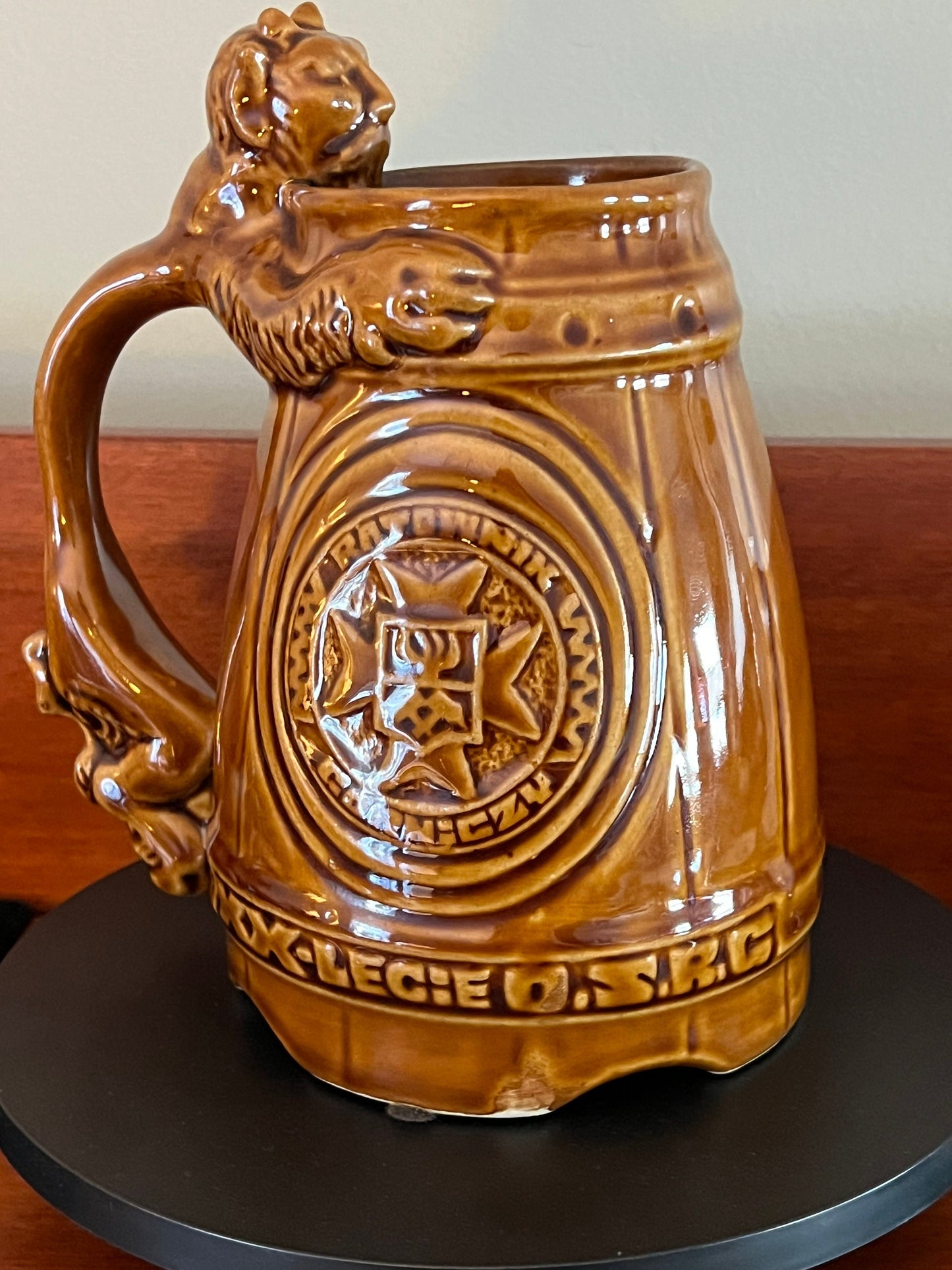 Vintage Lion Stein Mug, Czestochowa Poland Cup with Lion Handle, Lover Antiques and Vintage