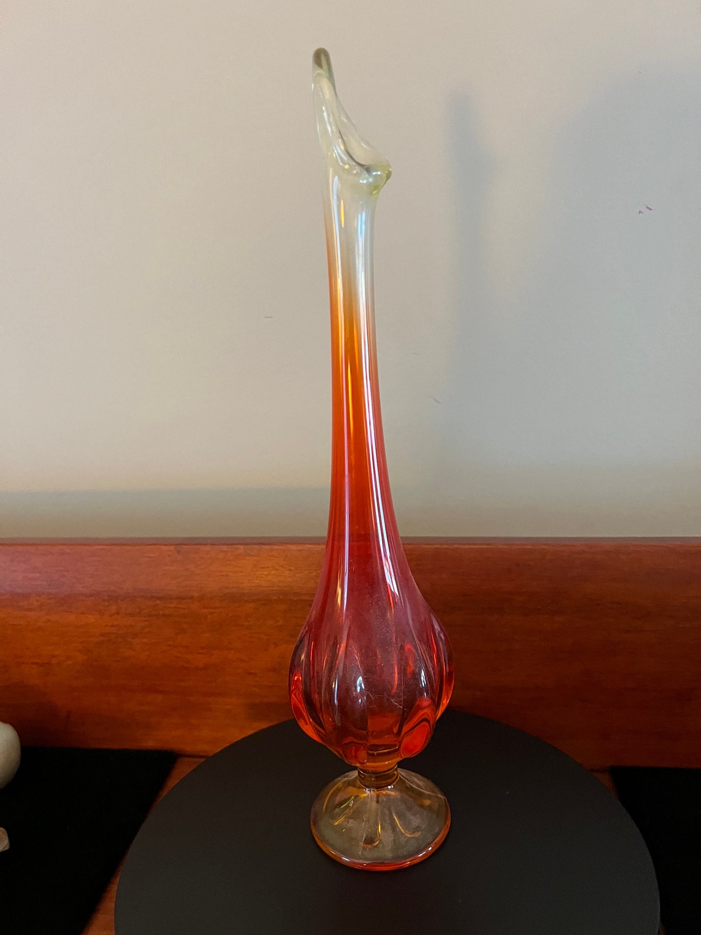 Vintage Viking Amberina Glass Swung Vase, Amberina Glass on Pedestal, Lover Antiques and Vintage