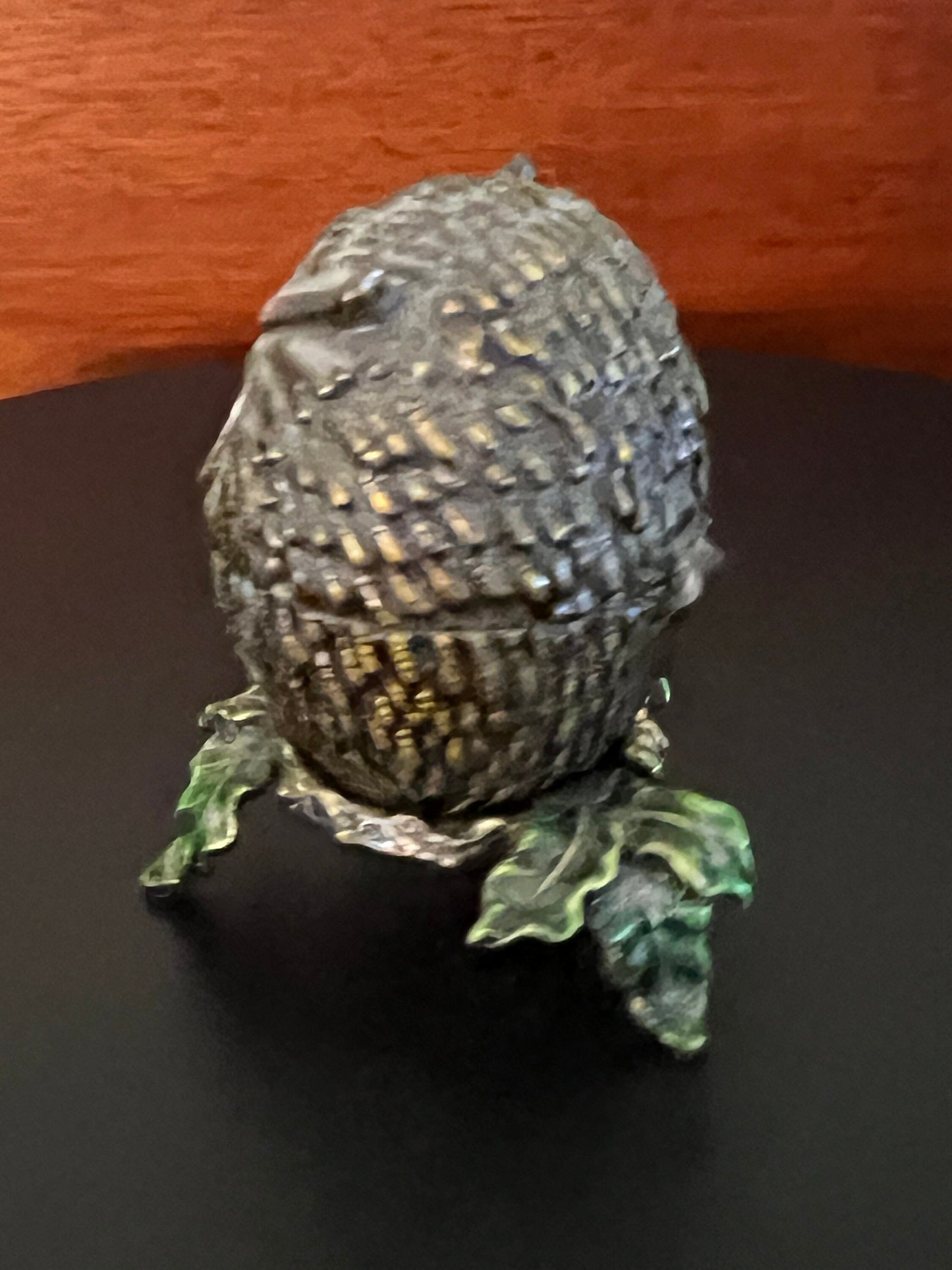 Vintage Owl Trinket Box Perched Upon a Bed of Leaves, Owl Box Gift, Lover Antiques and Vintage