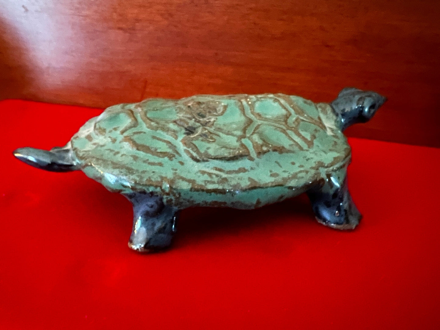 Vintage Green Turtle Pottery Art, Turtle Pottery Piece, Lover Antiques and Vintage