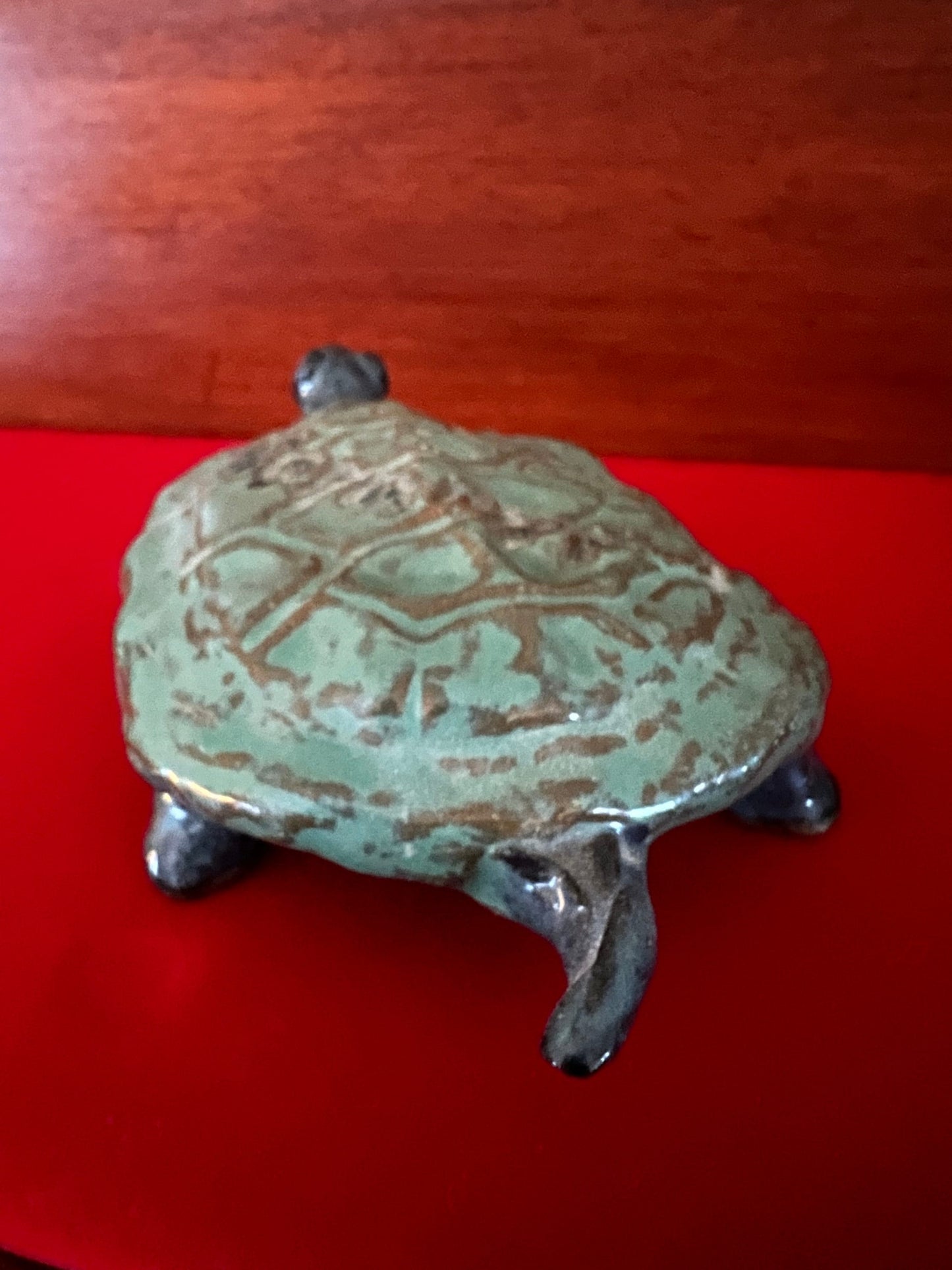 Vintage Green Turtle Pottery Art, Turtle Pottery Piece, Lover Antiques and Vintage