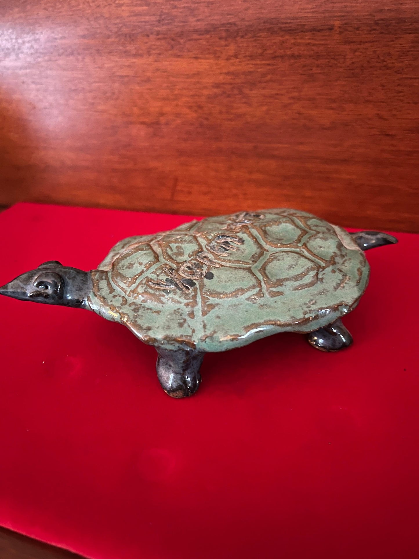 Vintage Green Turtle Pottery Art, Turtle Pottery Piece, Lover Antiques and Vintage
