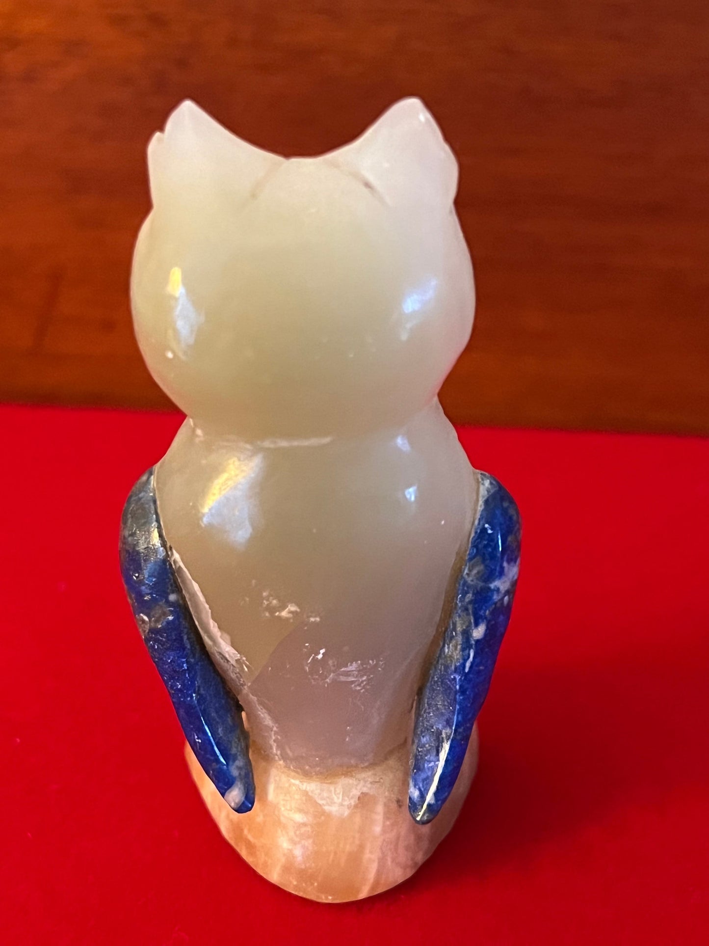 Vintage White Quartz Owl with Blue Eyes, Owl with Heart Quartz Base, Owl Stone Figurine, Unique Stone Carved Owl, Lover Antiques and Vintage