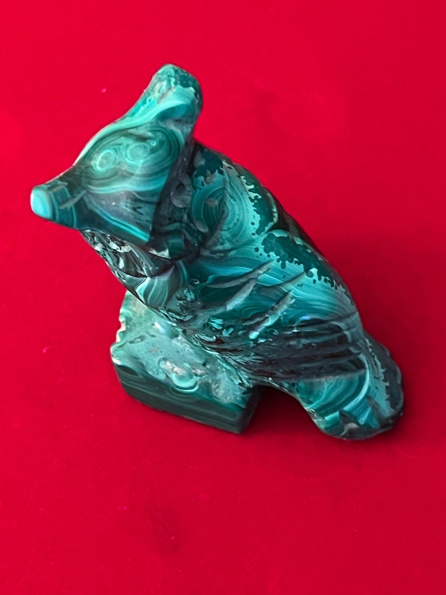 Vintage Carved Malachite Stone Owl on Pedestal Base, Green Stone Owl Figurine, Lover Antiques and Vintage