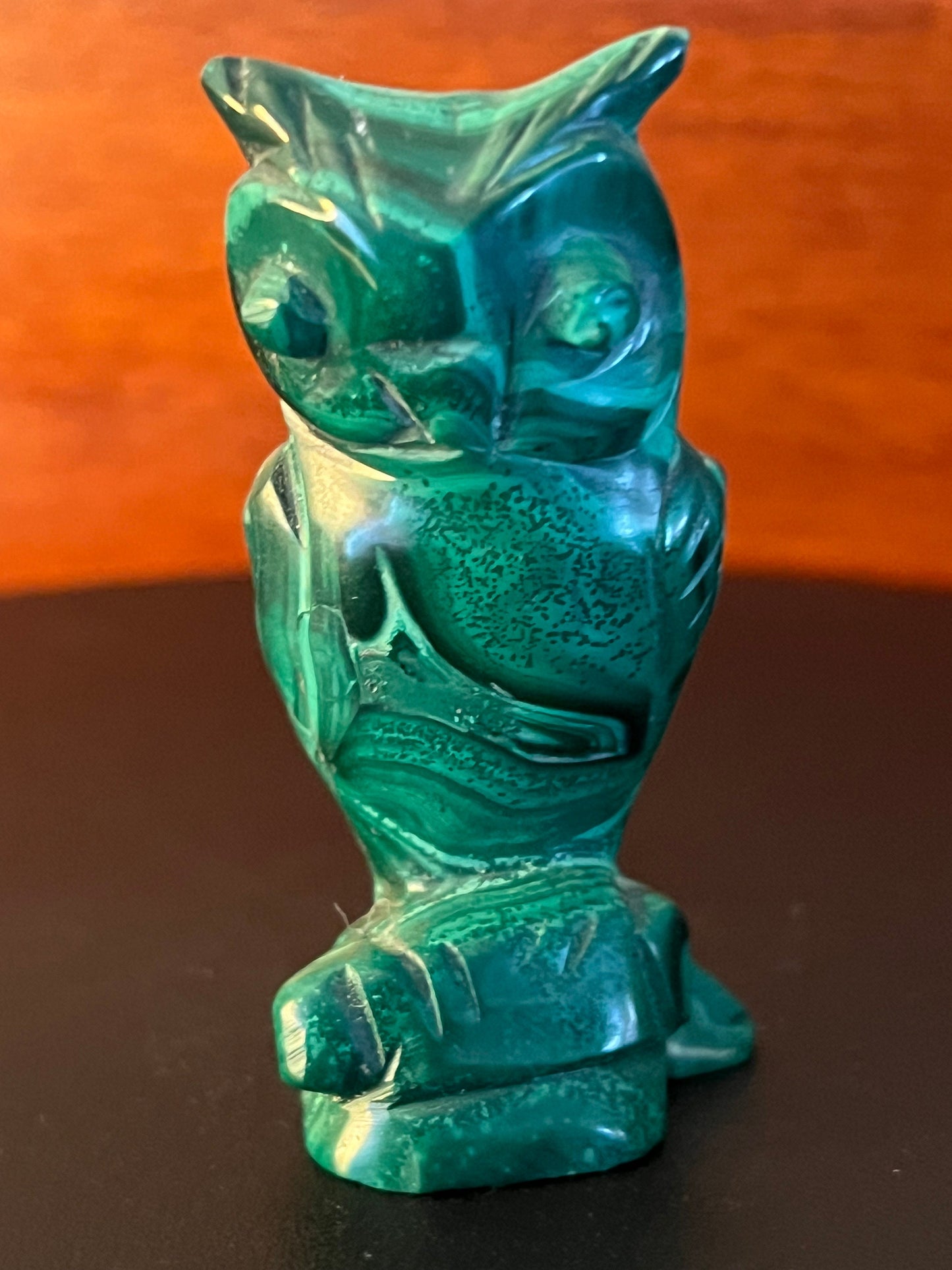 Vintage Carved Malachite Stone Owl on Pedestal Base, Green Stone Owl Figurine, Lover Antiques and Vintage