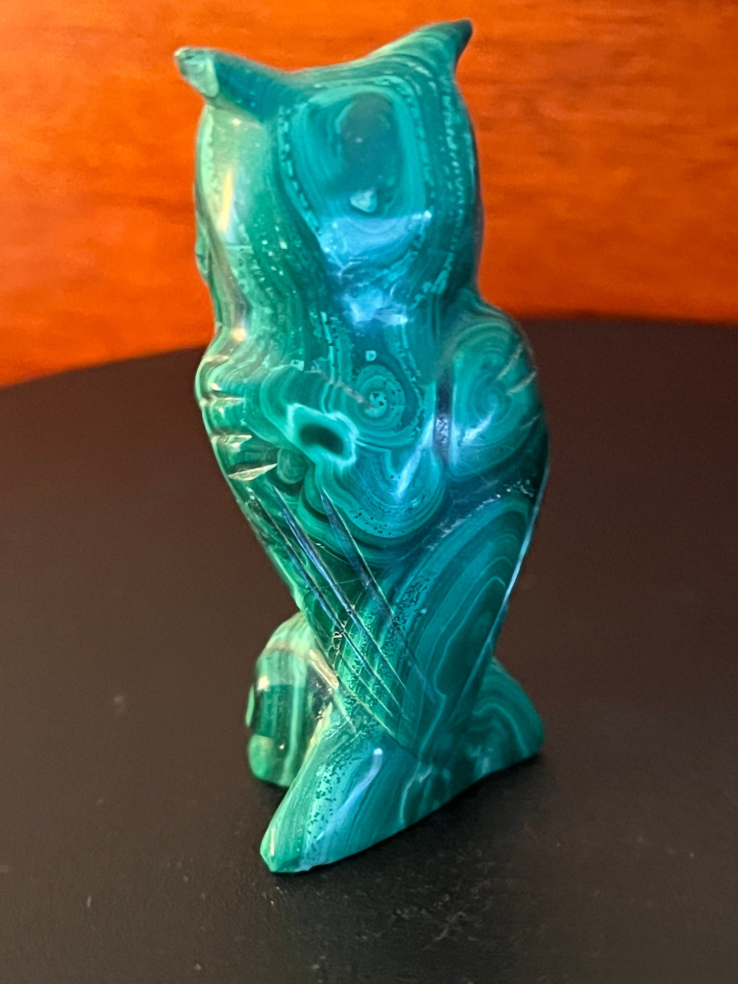 Vintage Carved Malachite Stone Owl on Pedestal Base, Green Stone Owl Figurine, Lover Antiques and Vintage