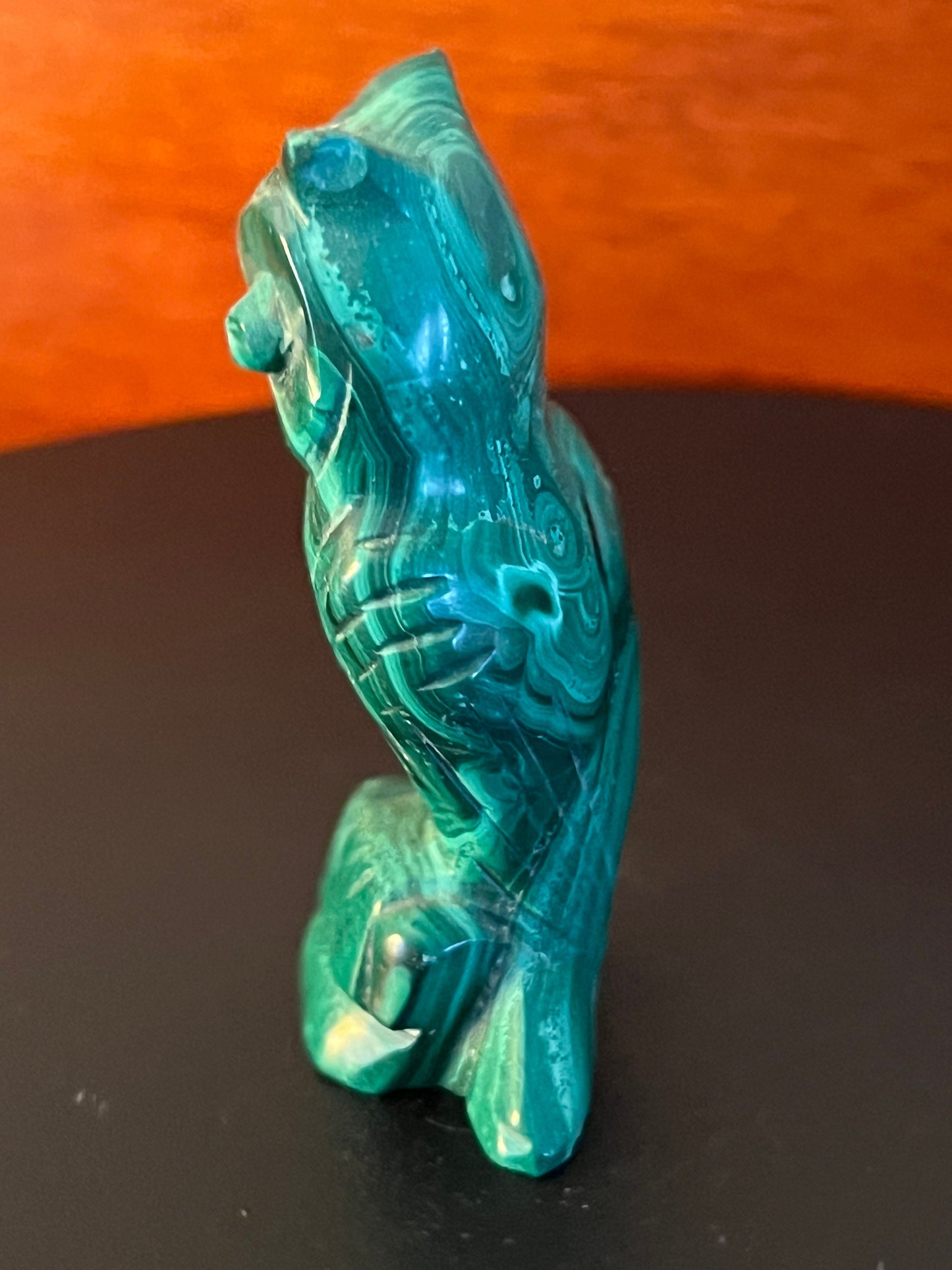 Vintage Carved Malachite Stone Owl on Pedestal Base, Green Stone Owl Figurine, Lover Antiques and Vintage