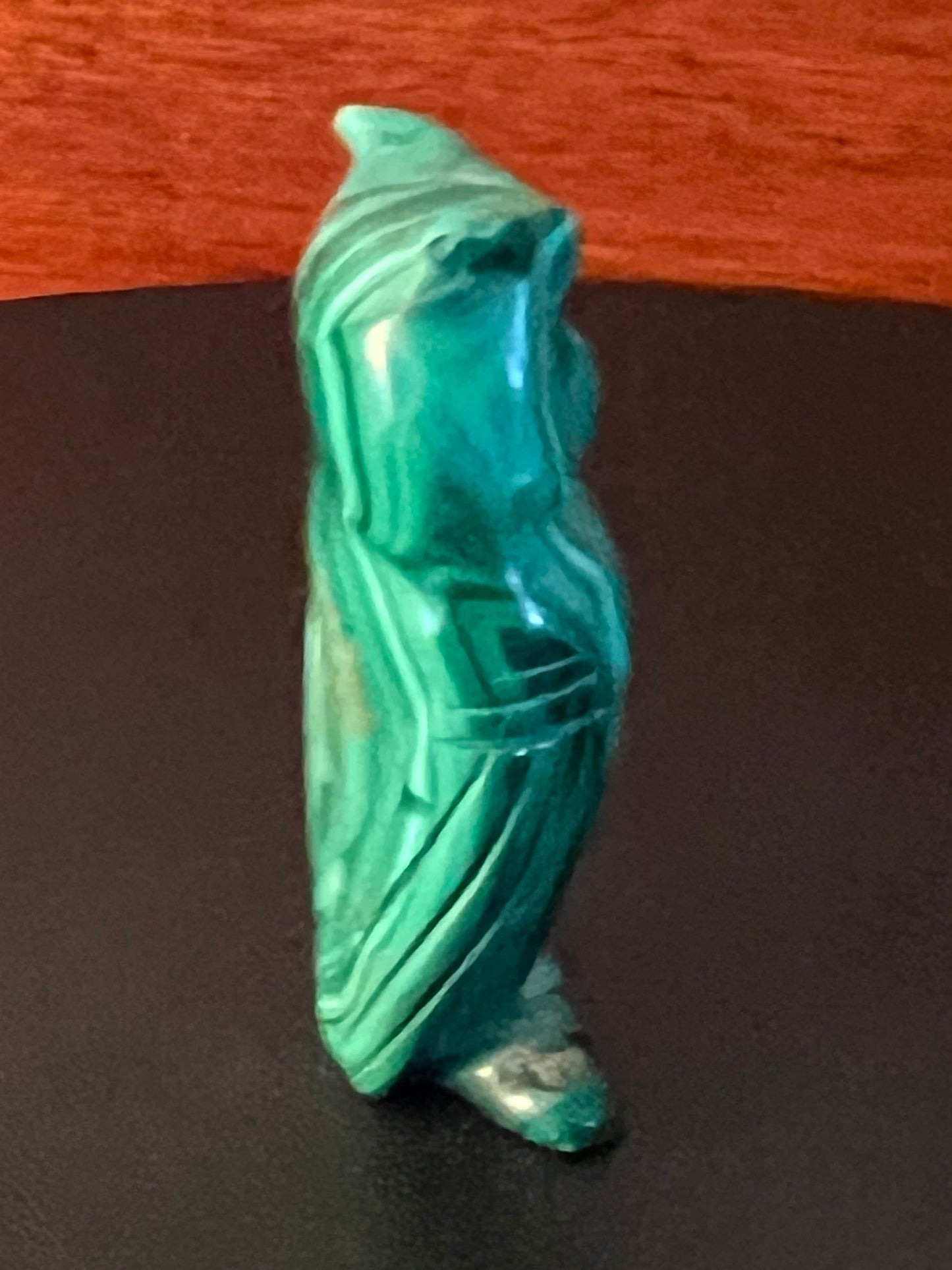 Vintage Carved Malachite Stone Owl on Pedestal Base, Green Stone Owl Figurine, Lover Antiques and Vintage