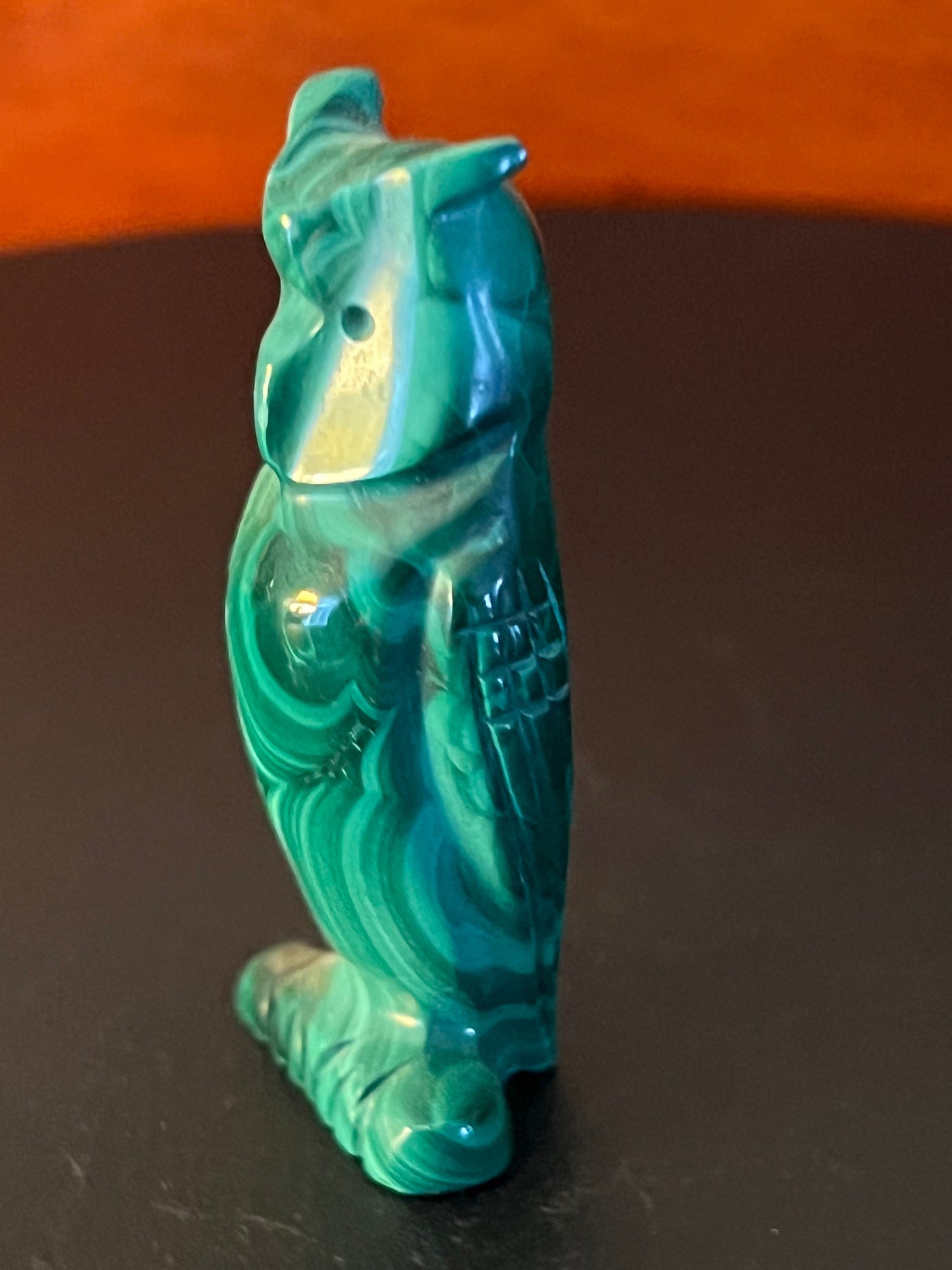 Vintage Carved Malachite Stone Owl on Pedestal Base, Green Stone Owl Figurine, Lover Antiques and Vintage