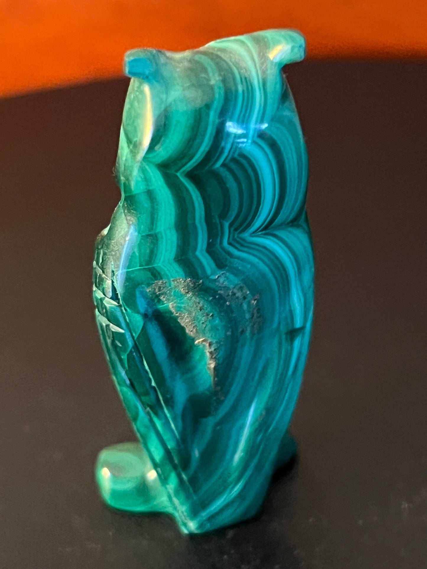 Vintage Carved Malachite Stone Owl on Pedestal Base, Green Stone Owl Figurine, Lover Antiques and Vintage