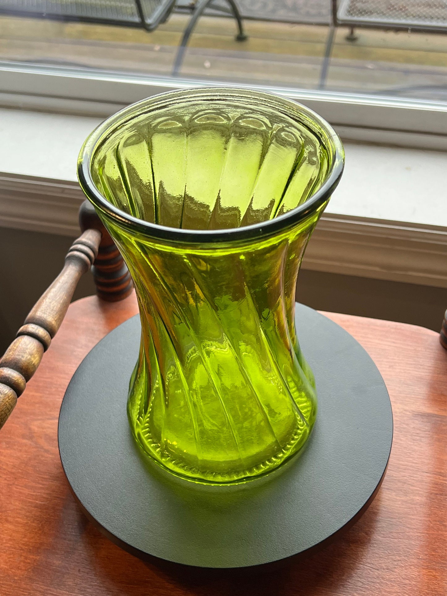Vintage Green Glass Swirl Vase, Pretty Green Vase, Lover Antiques and Vintage