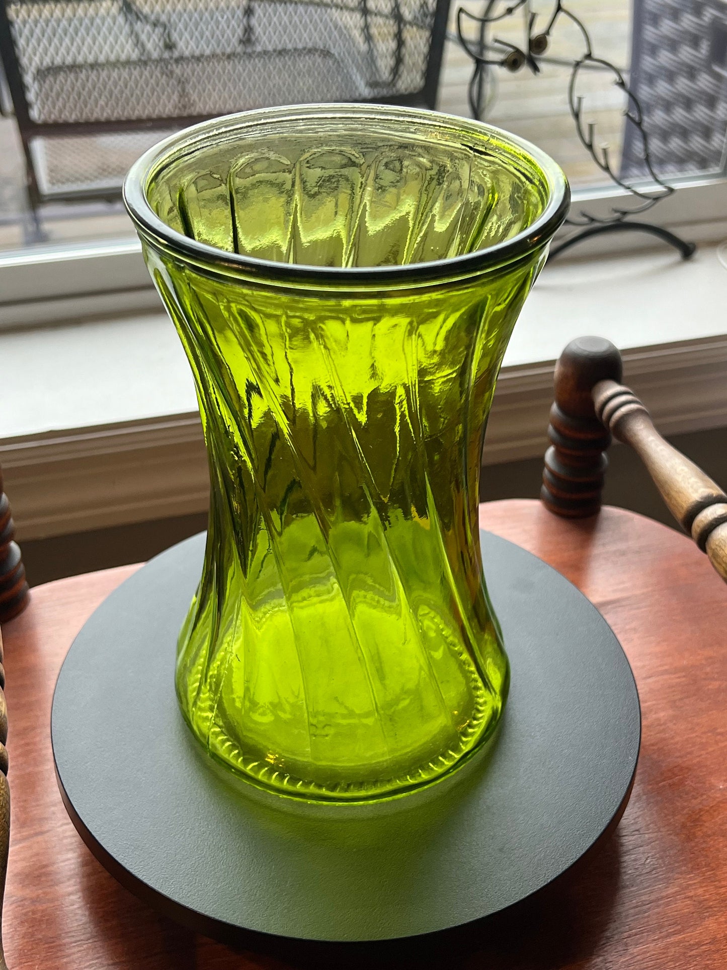 Vintage Green Glass Swirl Vase, Pretty Green Vase, Lover Antiques and Vintage