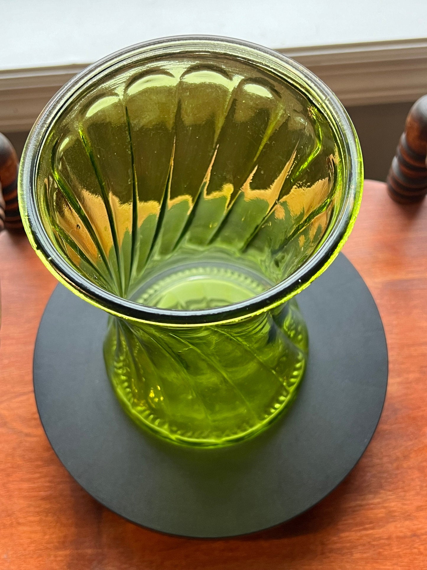 Vintage Green Glass Swirl Vase, Pretty Green Vase, Lover Antiques and Vintage