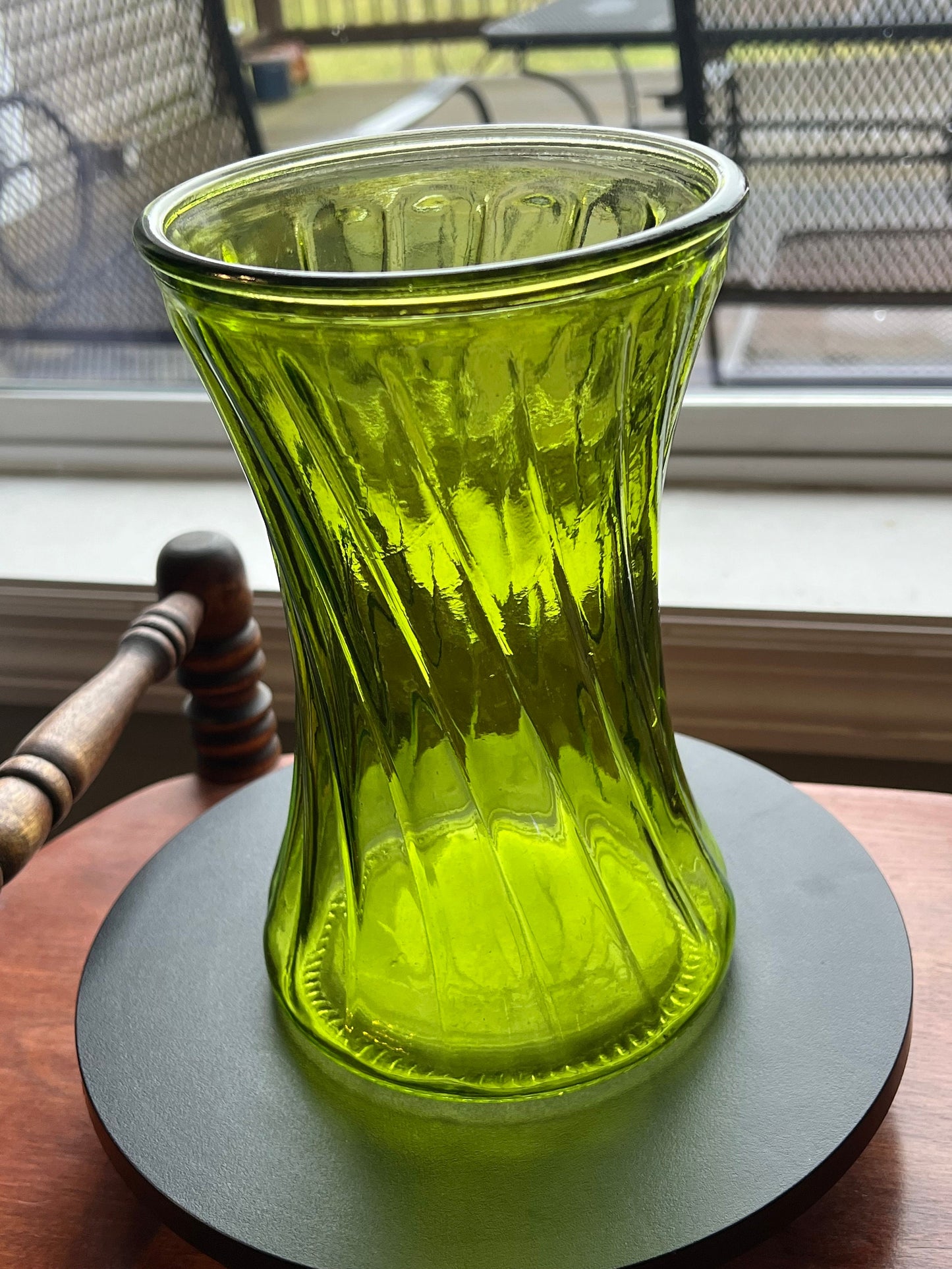 Vintage Green Glass Swirl Vase, Pretty Green Vase, Lover Antiques and Vintage