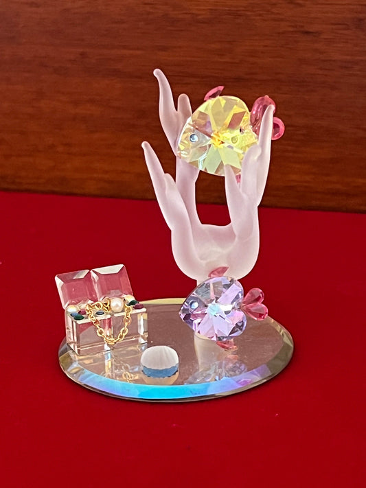Vintage Underwater Sea Crystal Figurine, Crystal Fish and Sea Figure, Crystal Treasure Chest, Lover Antiques and Vintage