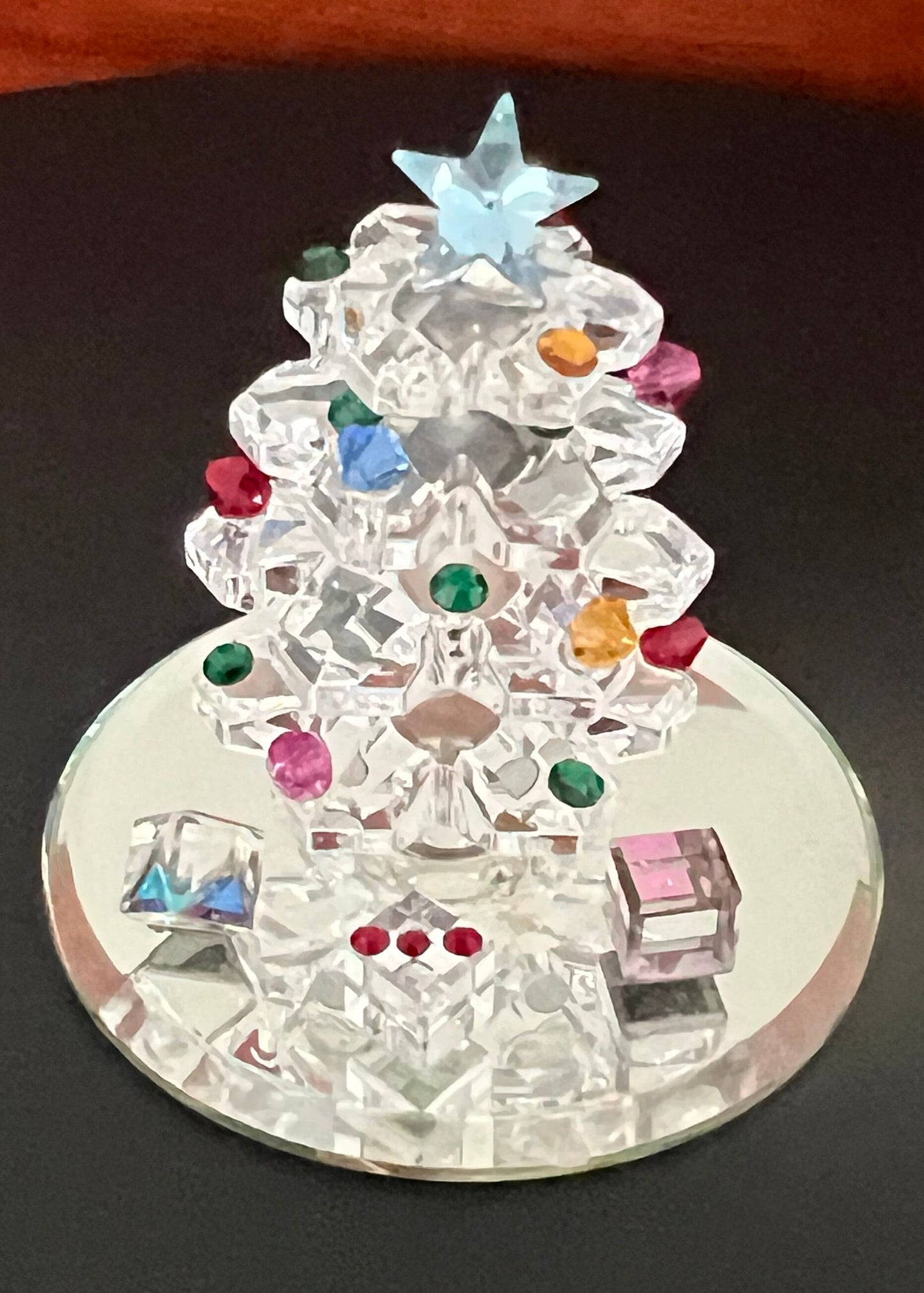 Vintage Glass Christmas Tree with Ornmanets and Gifts, Crystal Glass Tree Figurine, Glass Tree, Lover Antiques and Vintage