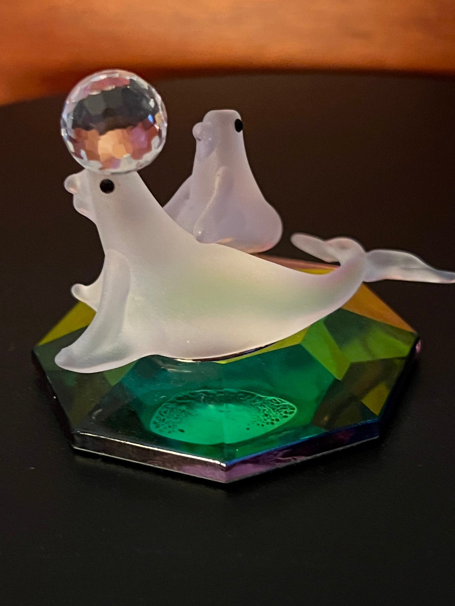 Vintage Seals Playing with a Ball Crystal Figurine, Sea Crystal Figure, Lover Antiques and Vintage