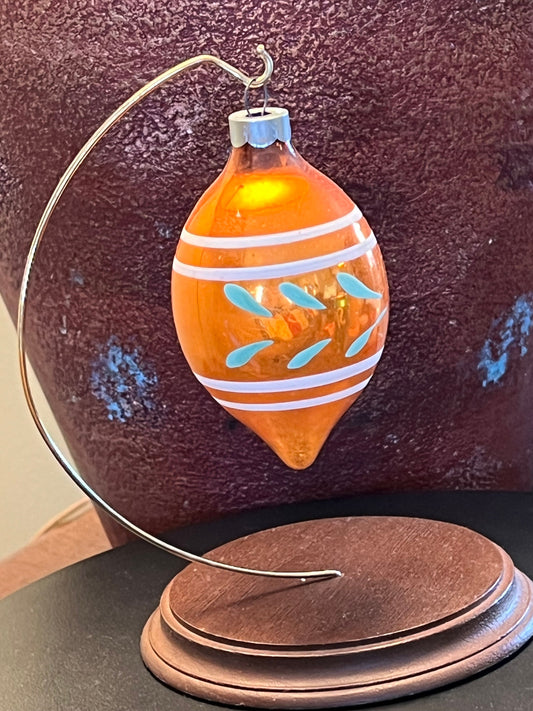Vintage Shiny Brite Teardrop Ornament, Orange Hand Painted Ornament, Circa 1940’s Lover Antiques and Vintage