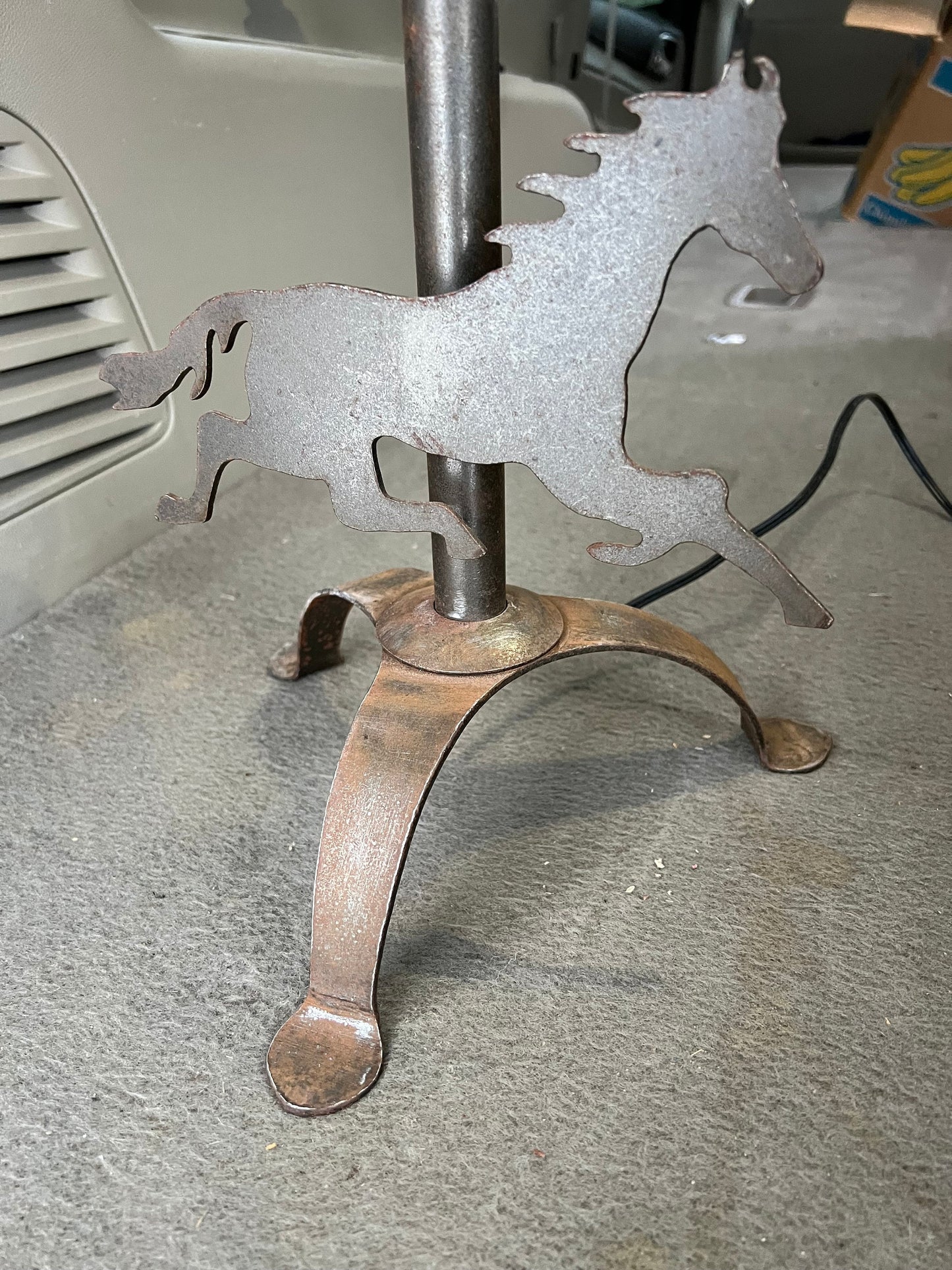 Vintage Wrought Iron Horse Lamp, Horse Table Lamp with Green Shade, Lover Antiques and Vintage