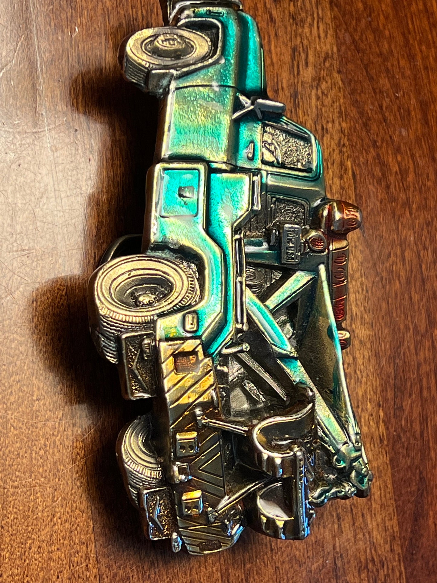 Vintage 1980 Tow Truck Belt Buckle, Green Enameled Tow Truck, by Great American Belt Buckle Co, Chicago, IL, Made in USA, Lover Antiques