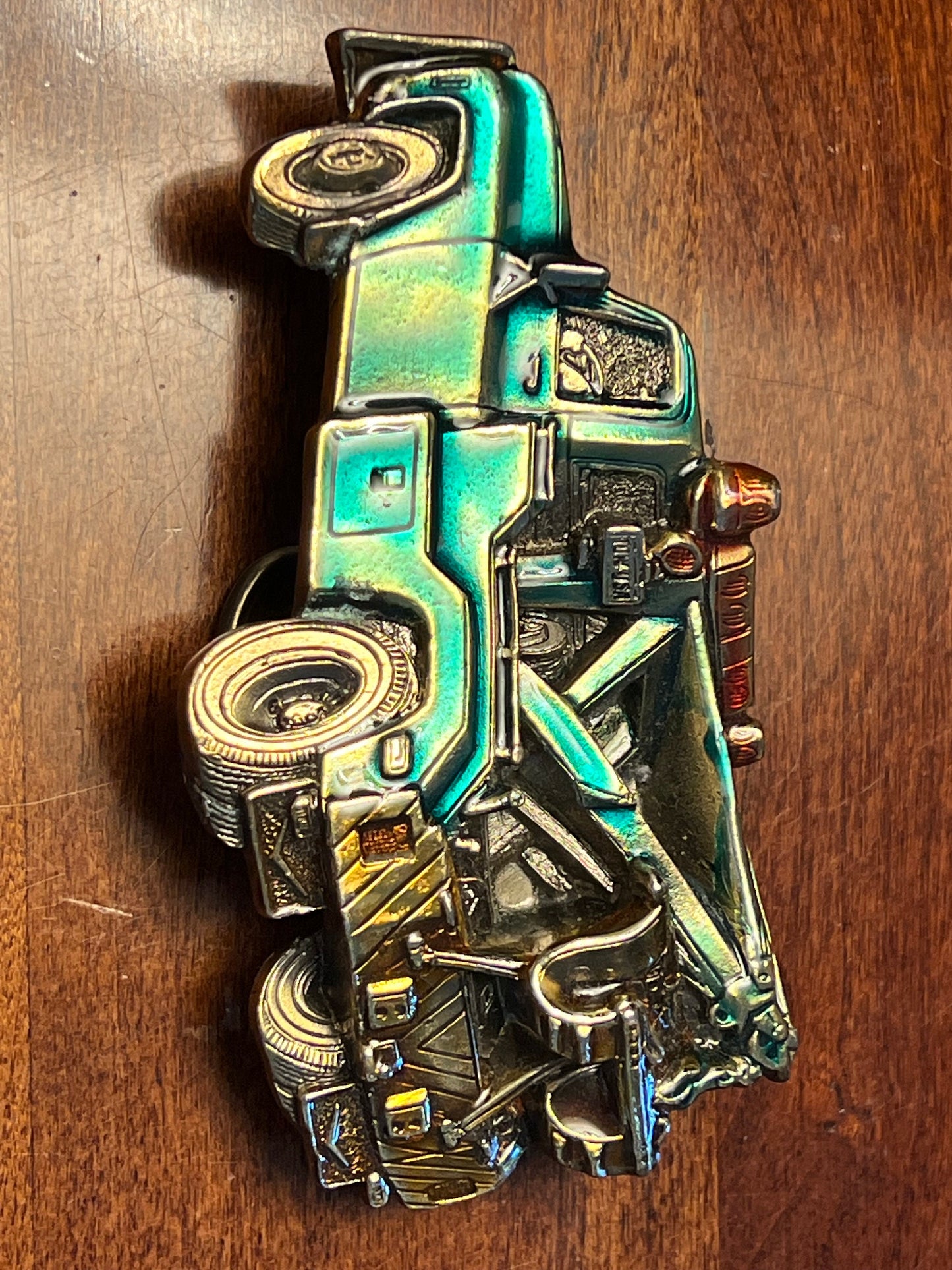 Vintage 1980 Tow Truck Belt Buckle, Green Enameled Tow Truck, by Great American Belt Buckle Co, Chicago, IL, Made in USA, Lover Antiques