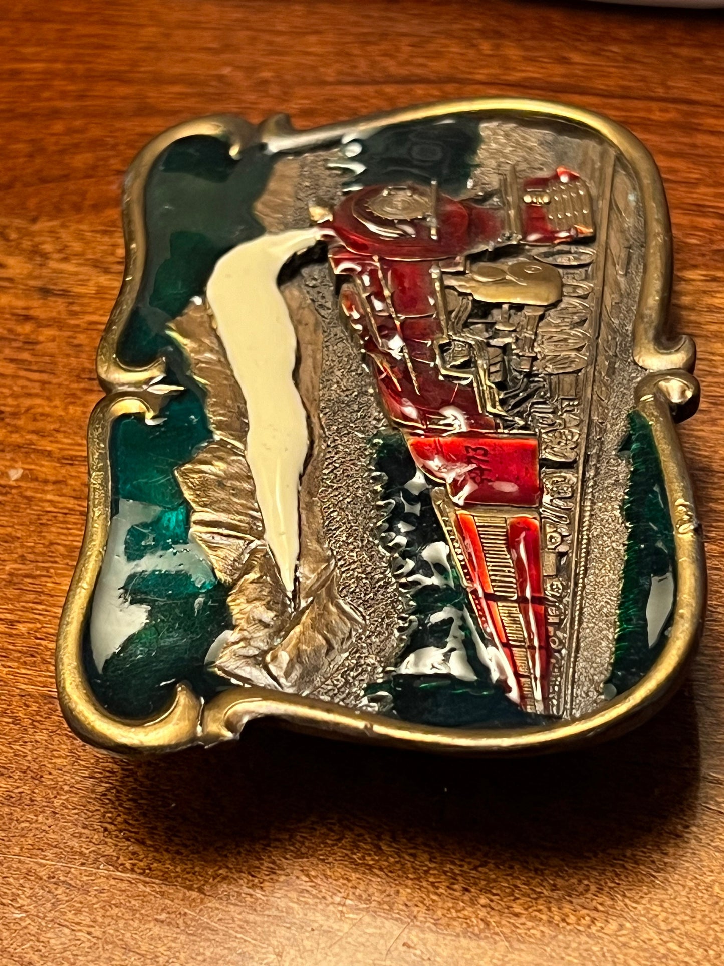 Pennsylvania Railroad PRR Steam Engine Locomotive Train Belt Buckle, Enamel Train by Bergamot Brass Works, U-149, Lover Antiques and Vintage