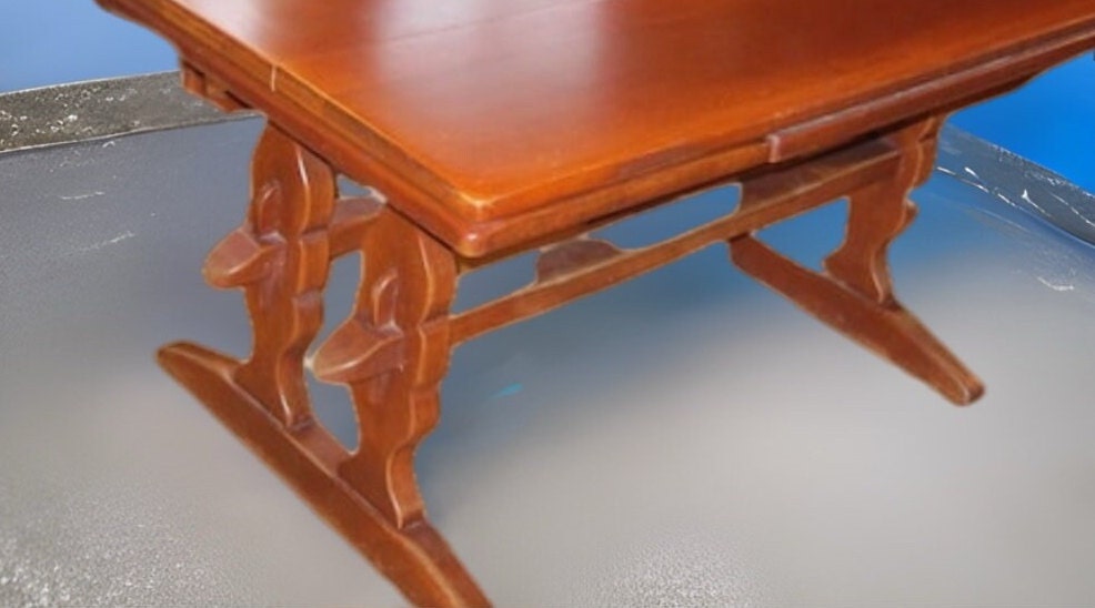 Cushman Colonial Creations Brandywine Manor Table No. 7030, Cushman Rustic Table, Double Trestle Table, Mid Century Table, Lover Antiques