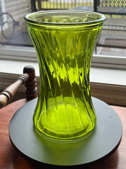 Vintage Green Glass Swirl Vase, Pretty Green Vase, Lover Antiques and Vintage