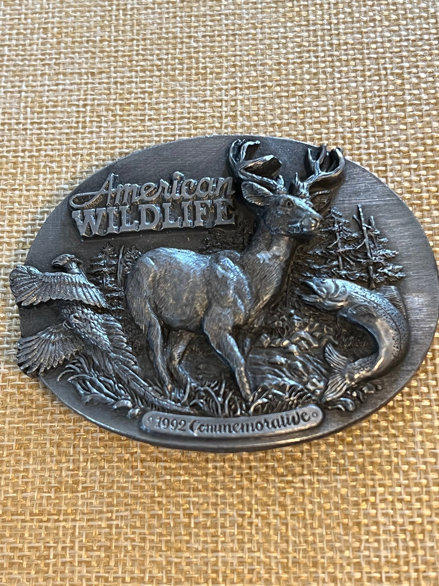 Vintage American Wildlife 1992 Commemorative Belt Buckle, Bison, Bear, Wild Animals Buckle, Siskiyou Buckle Co, Lover Antiques and Vintage