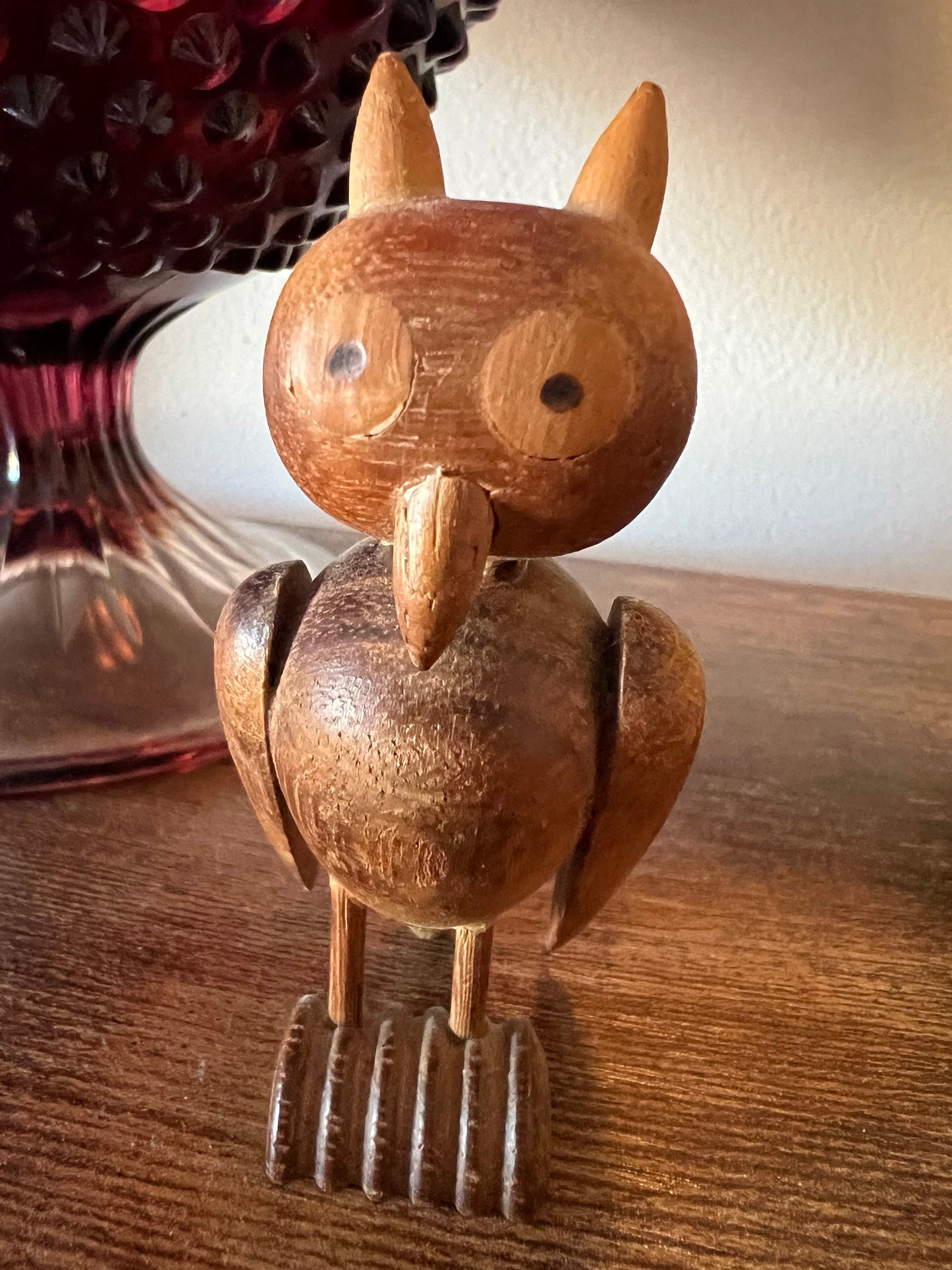 Vintage Handmade Wooden Owl, Christian Ulbricht German Wooden Owl, Germany Wood Owl Figurine, Lover Antiques and Vintage