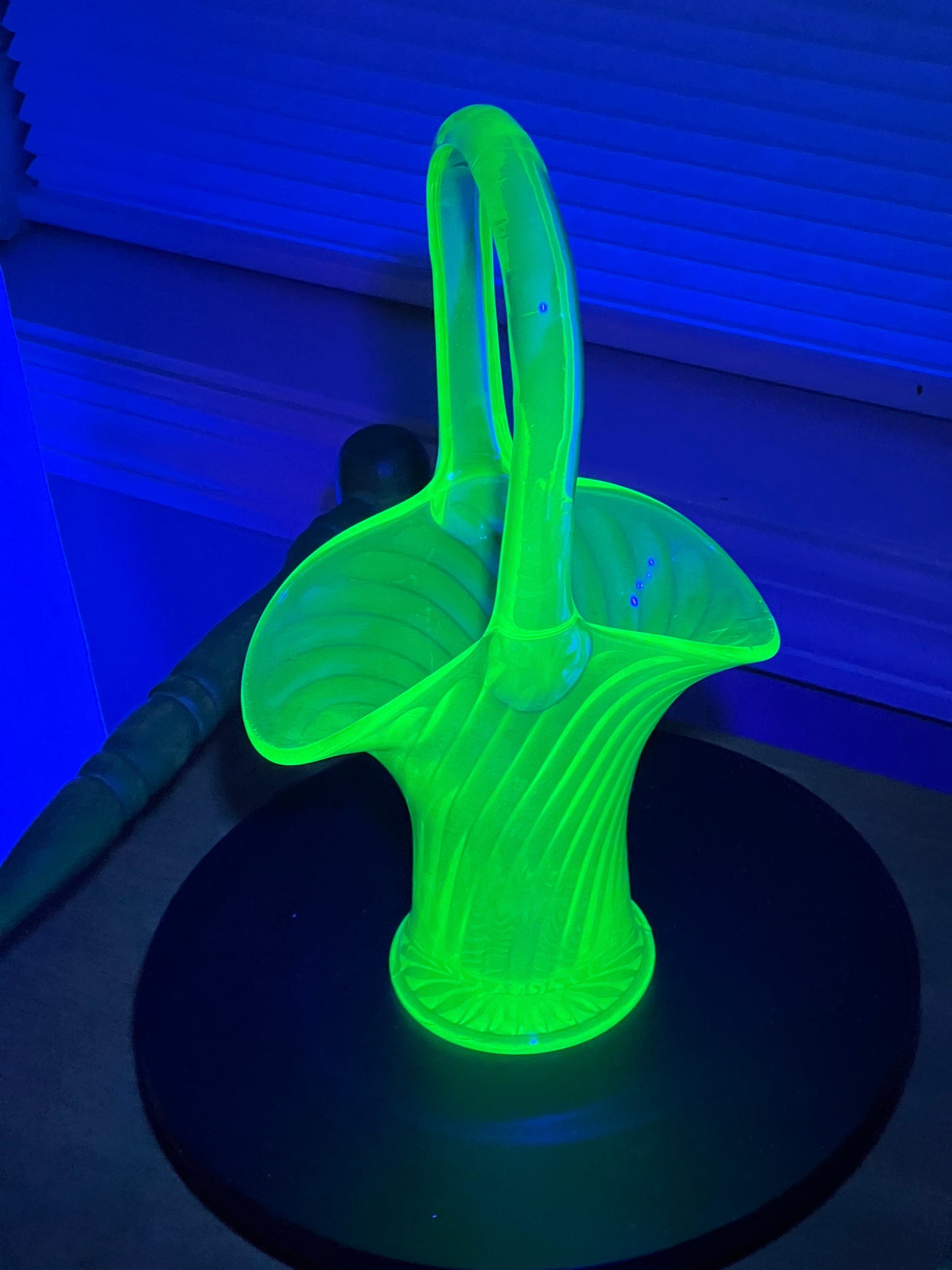 Vintage Uranium Glass Basket, Optical Imperial Glass Co., Glowing Glass Green Basket, Lover Antiques and Vintage