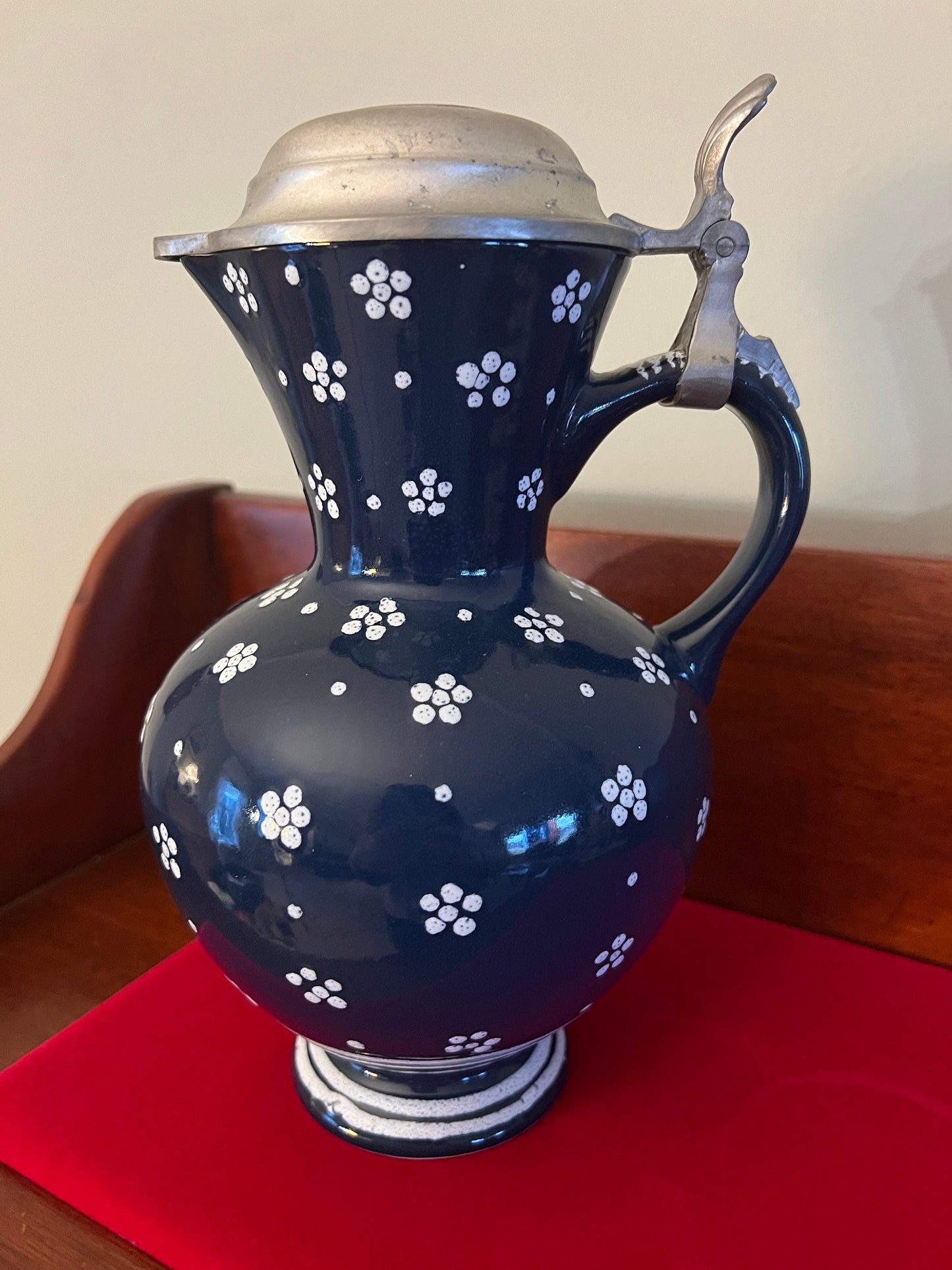 Vintage Gmundner Keramik Dirndl Blue Hand Painted Stein Coffee Tea Pot Rare German Pot Lover Antiques and Vintage