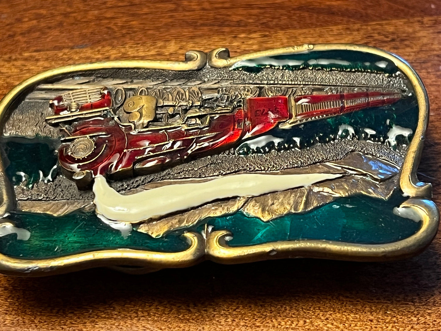 Pennsylvania Railroad PRR Steam Engine Locomotive Train Belt Buckle, Enamel Train by Bergamot Brass Works, U-149, Lover Antiques and Vintage