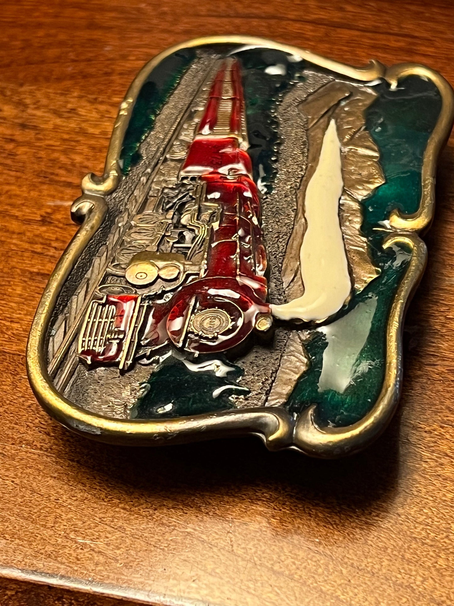 Pennsylvania Railroad PRR Steam Engine Locomotive Train Belt Buckle, Enamel Train by Bergamot Brass Works, U-149, Lover Antiques and Vintage