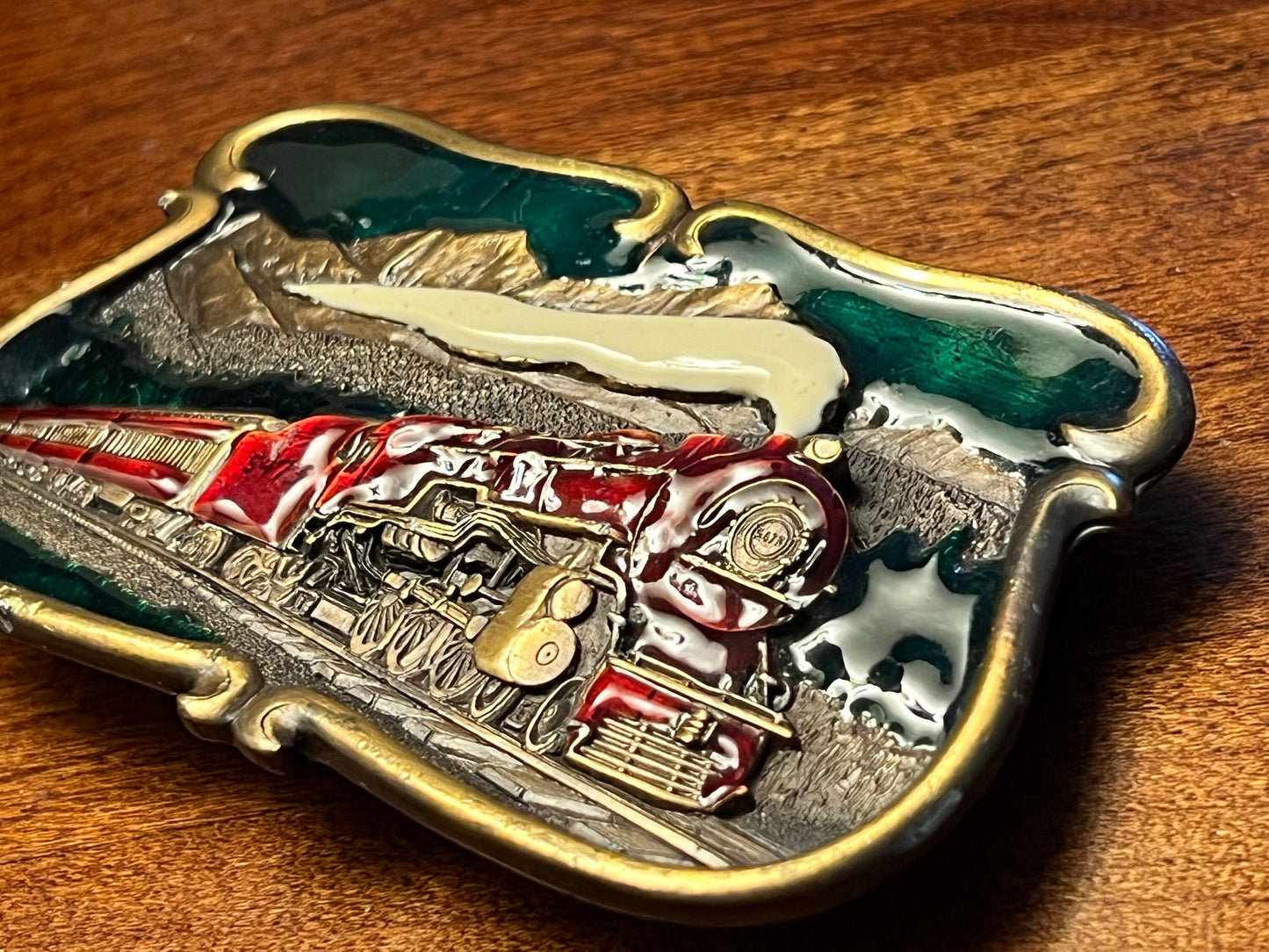 Pennsylvania Railroad PRR Steam Engine Locomotive Train Belt Buckle, Enamel Train by Bergamot Brass Works, U-149, Lover Antiques and Vintage