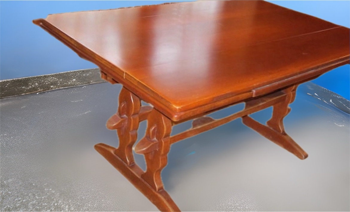 Cushman Colonial Creations Brandywine Manor Table No. 7030, Cushman Rustic Table, Double Trestle Table, Mid Century Table, Lover Antiques